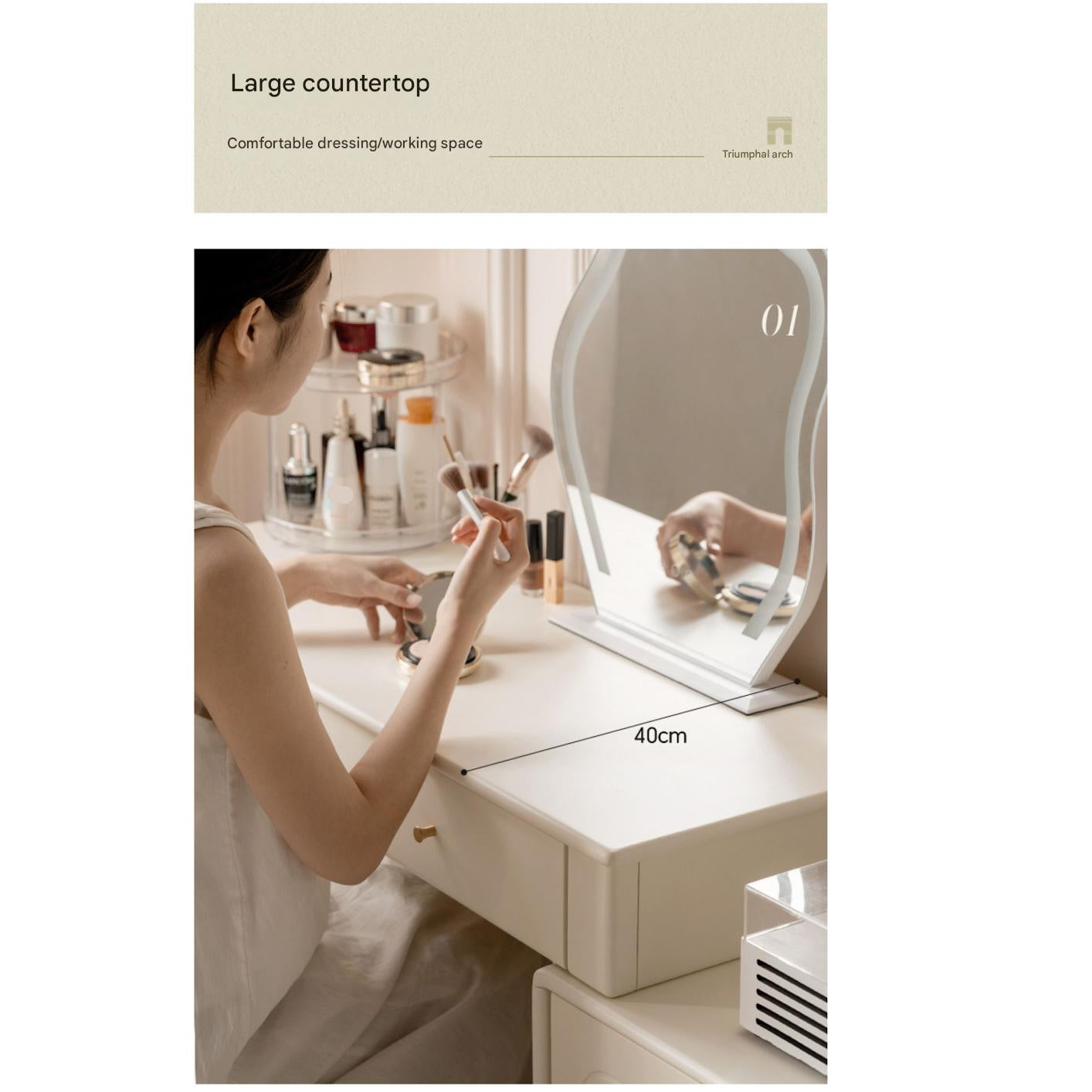 Solid Rubberwood White Cream Style Dressing Table.