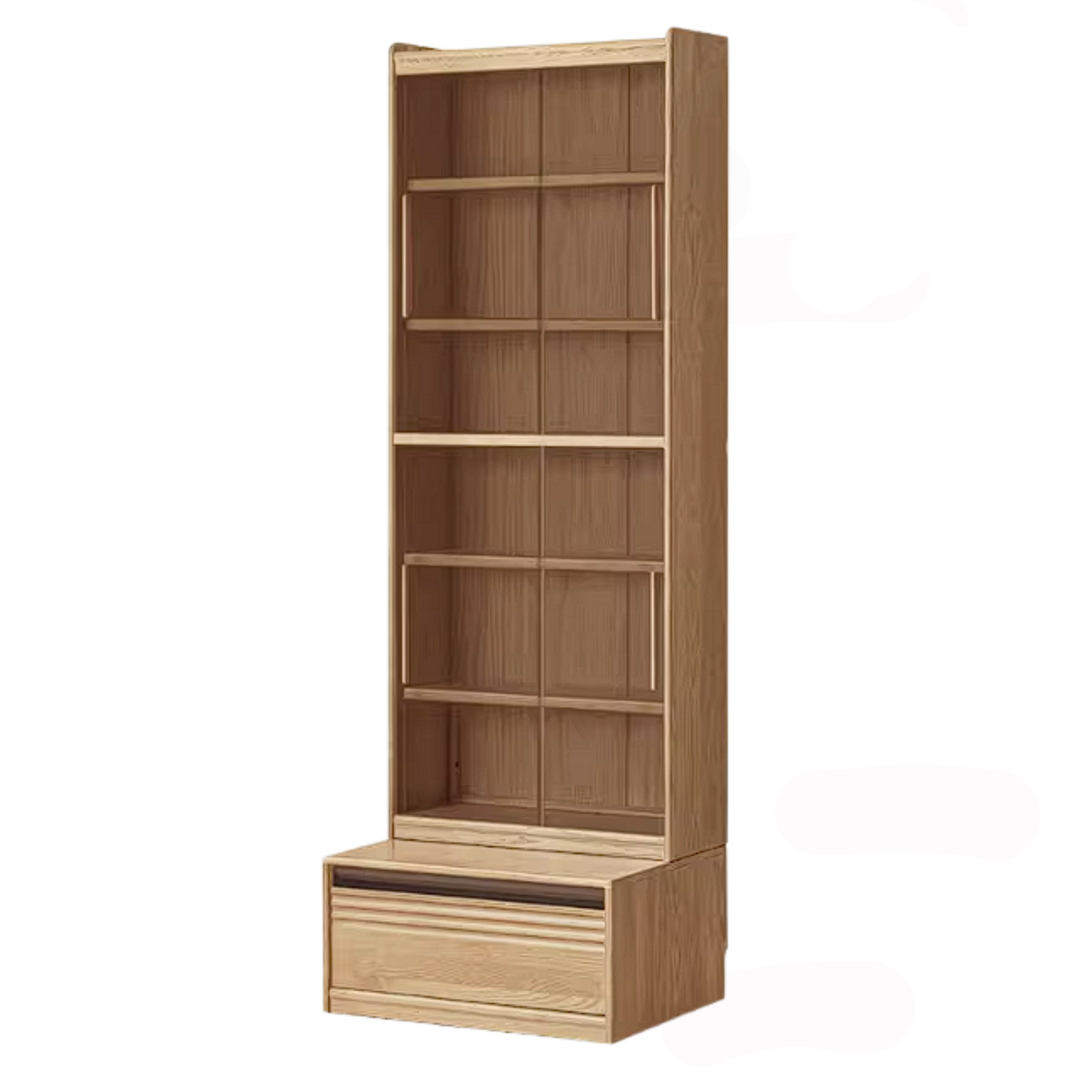 Ash Solid Wood Bookshelf with Wall Mounted Display Cabinet Design