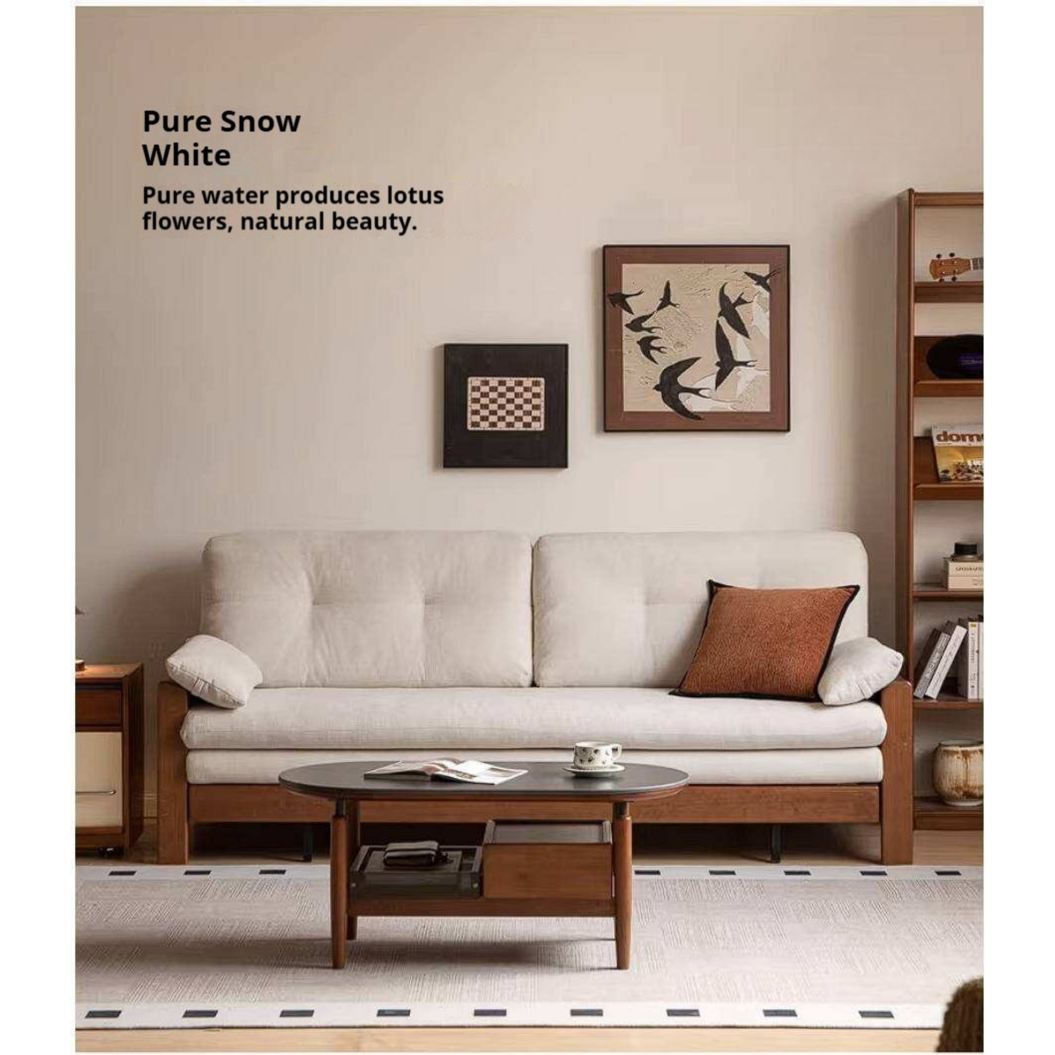 Solid Wood Vintage-Inspired Sofa Bed with Spacious Lounge Design