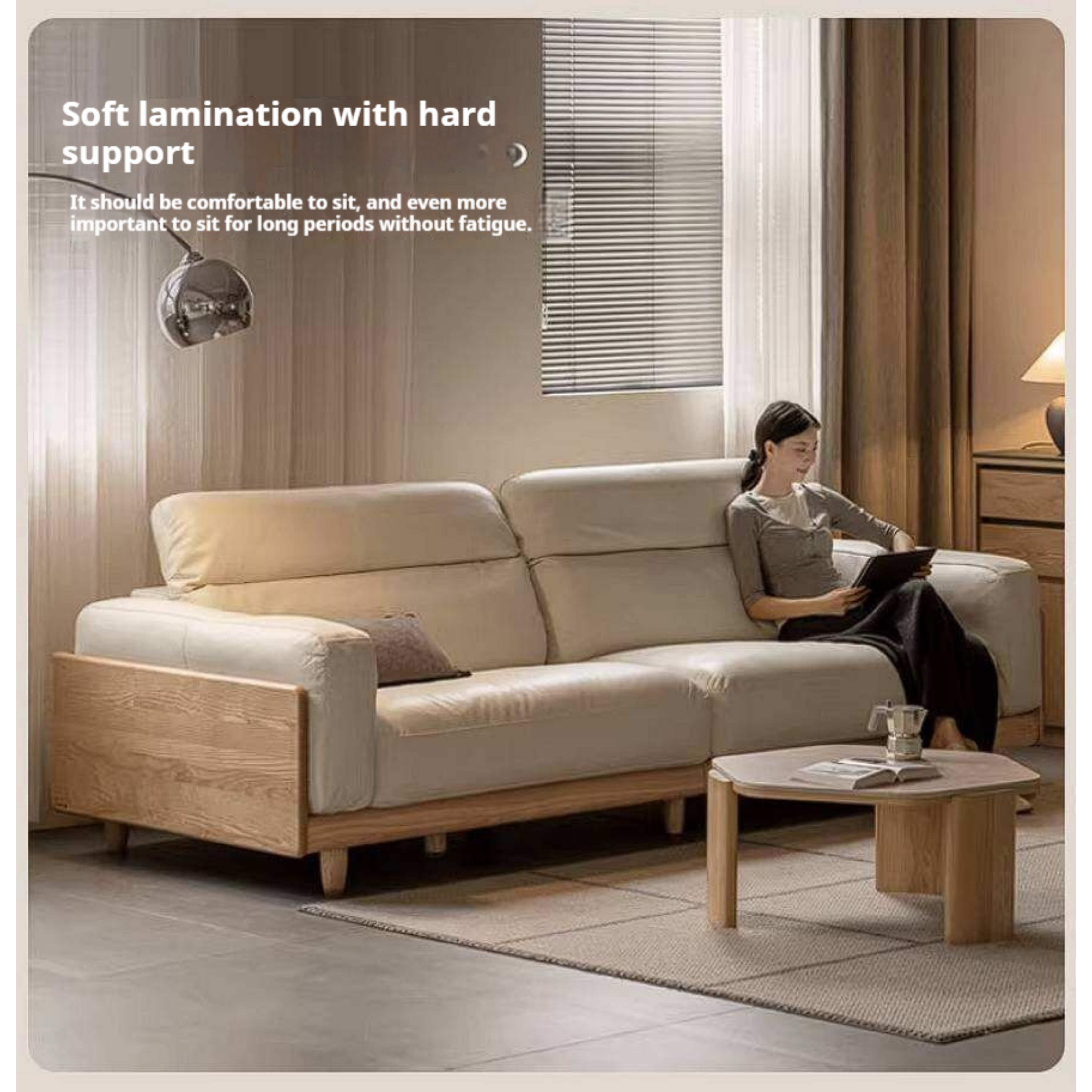 Ash Solid Wood Genuine leather Sofa with Solid Wood Frame and Adjustable Headrest