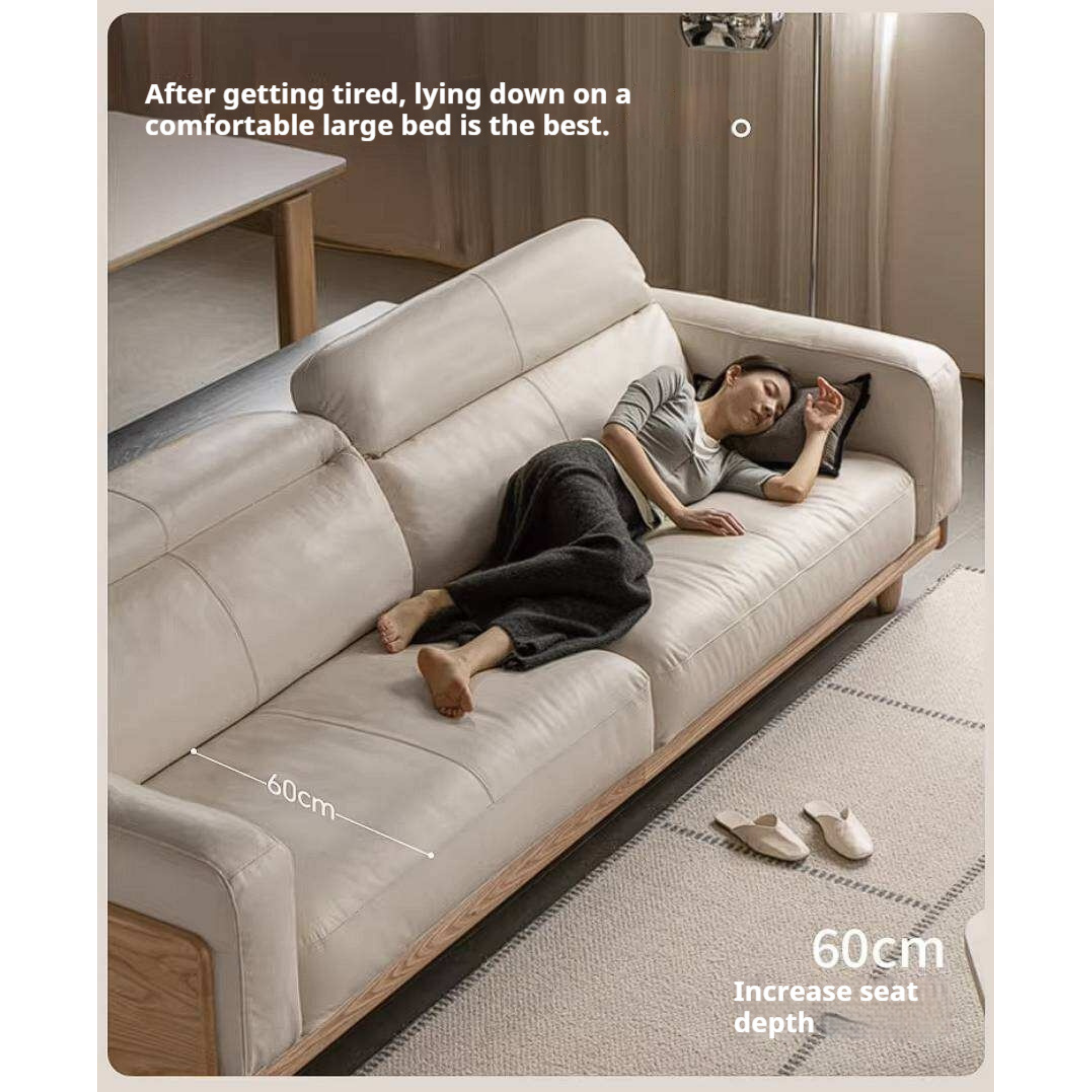Ash Solid Wood Genuine leather Sofa with Solid Wood Frame and Adjustable Headrest