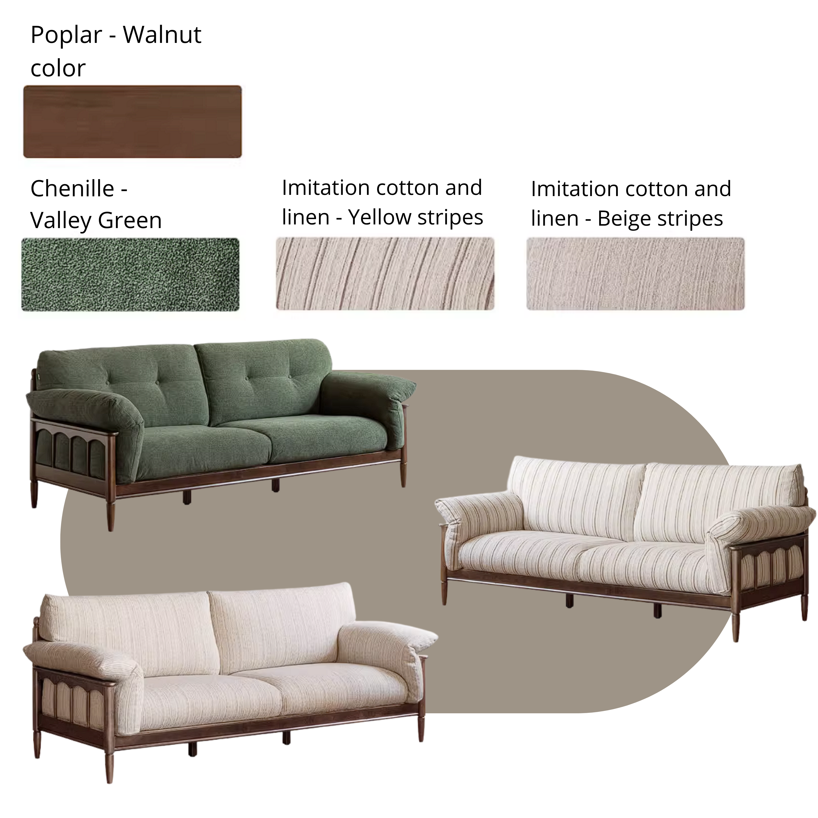Poplar Solid Wood French Country Sofa with Spindle Arm Panels and High Back