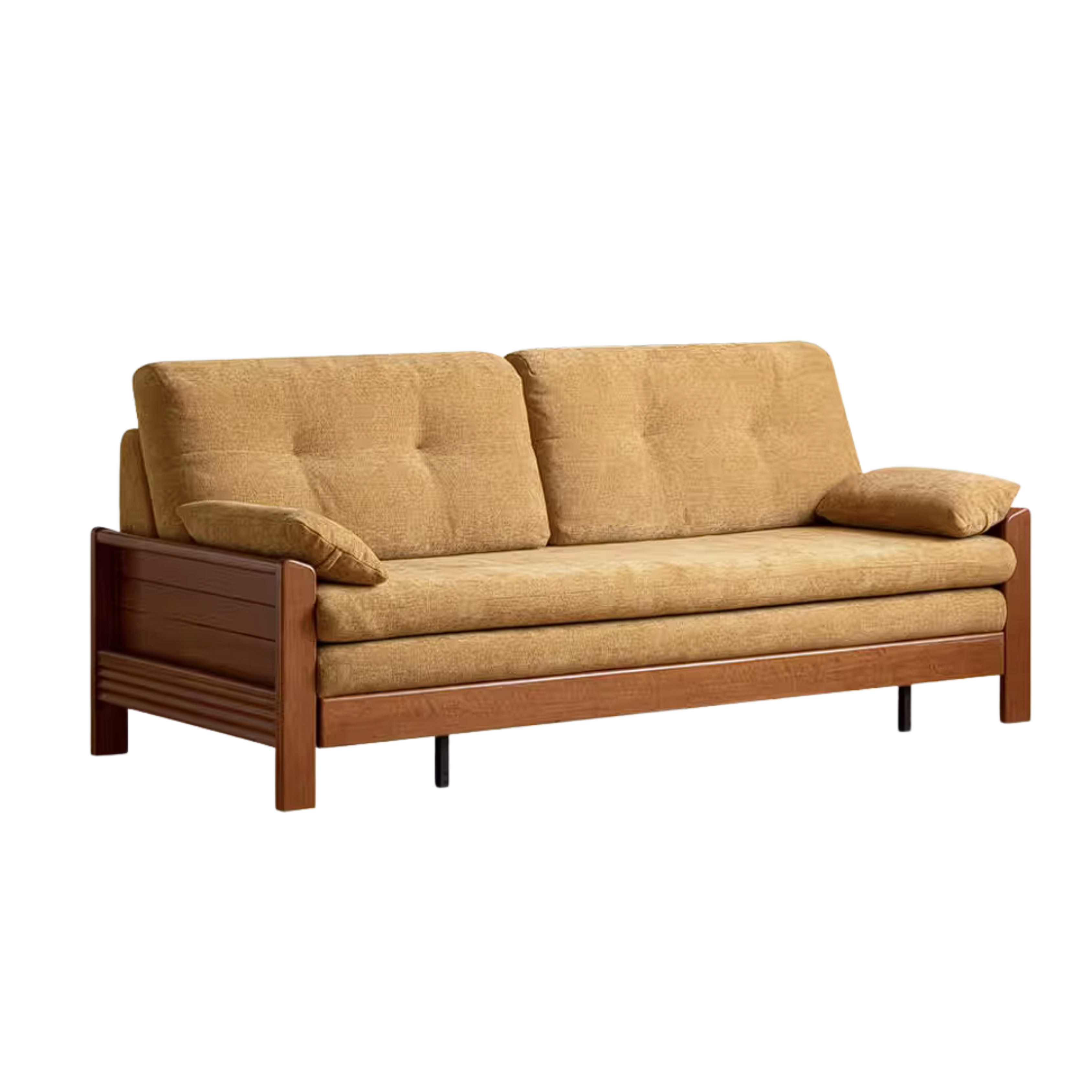 Solid Wood Vintage-Inspired Sofa Bed with Spacious Lounge Design