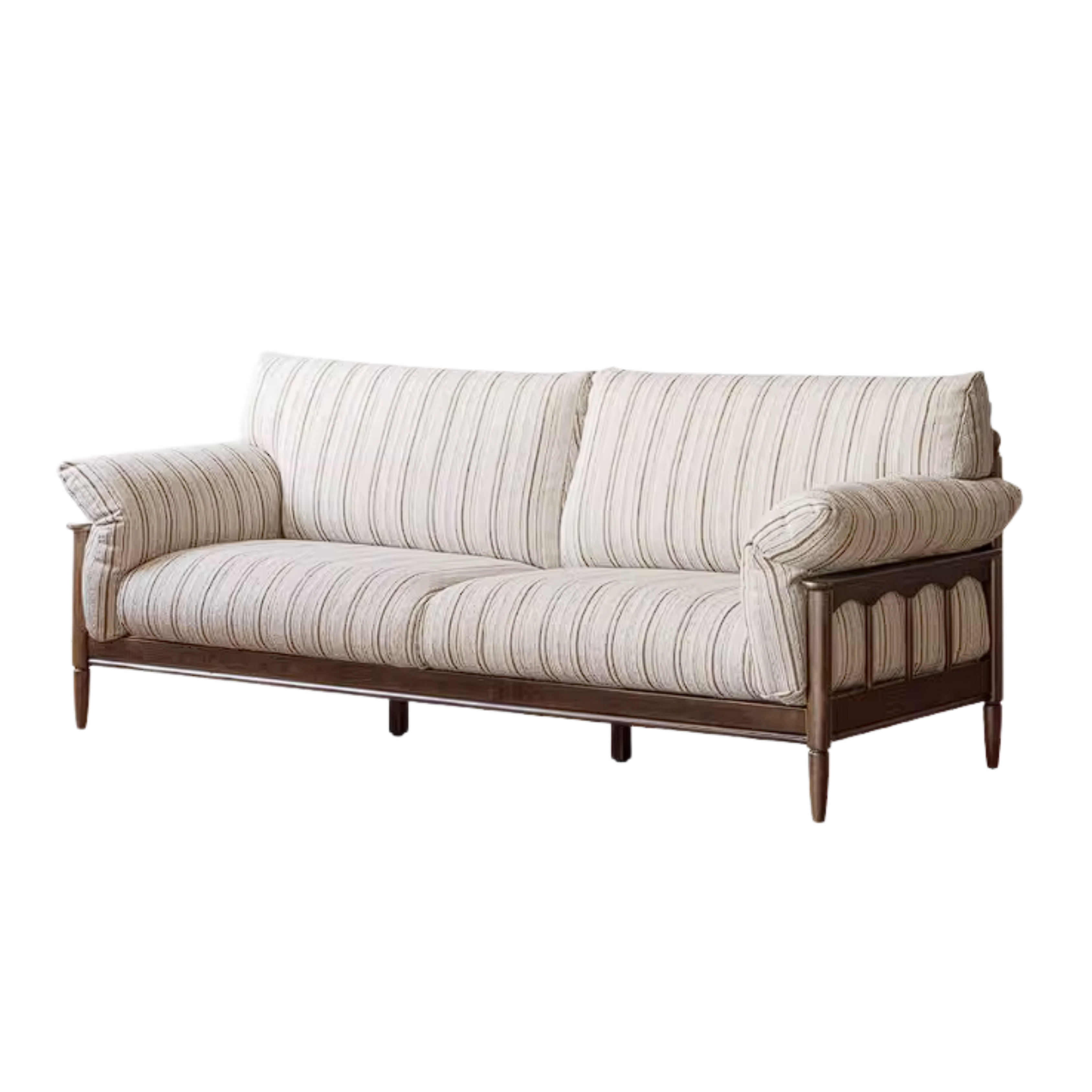 Poplar Solid Wood French Country Sofa with Spindle Arm Panels and High Back