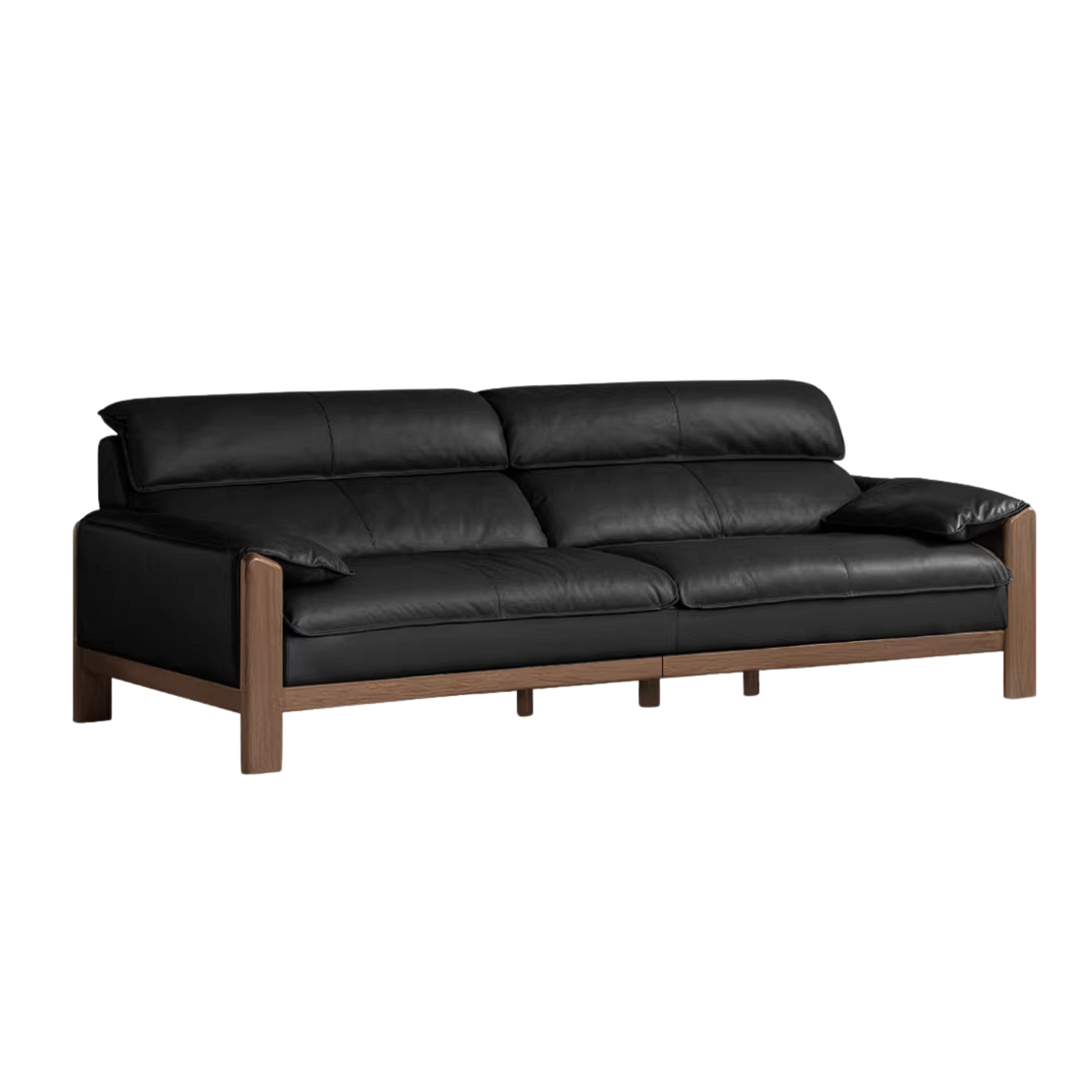 Oak Solid Wood, Sandalwood Sofa with Italian Light Luxury Leather Design