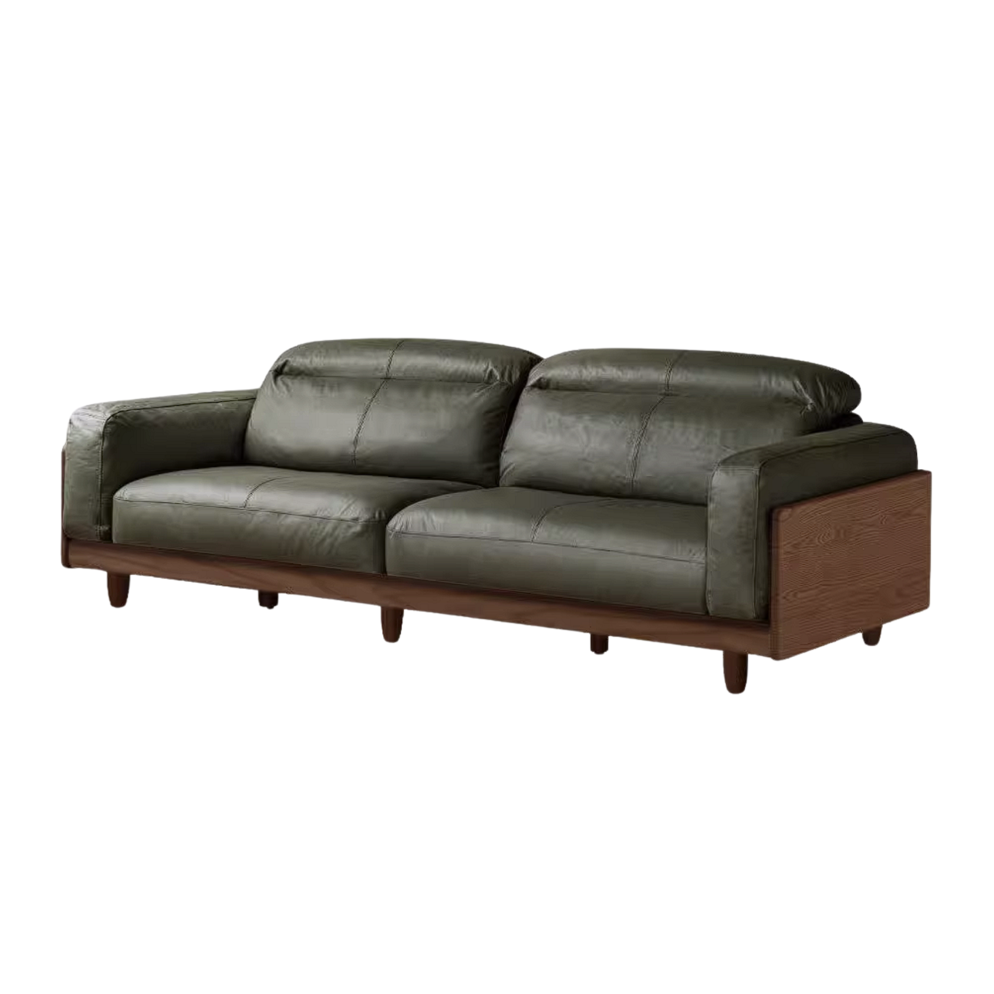Ash Solid Wood Genuine leather Sofa with Solid Wood Frame and Adjustable Headrest