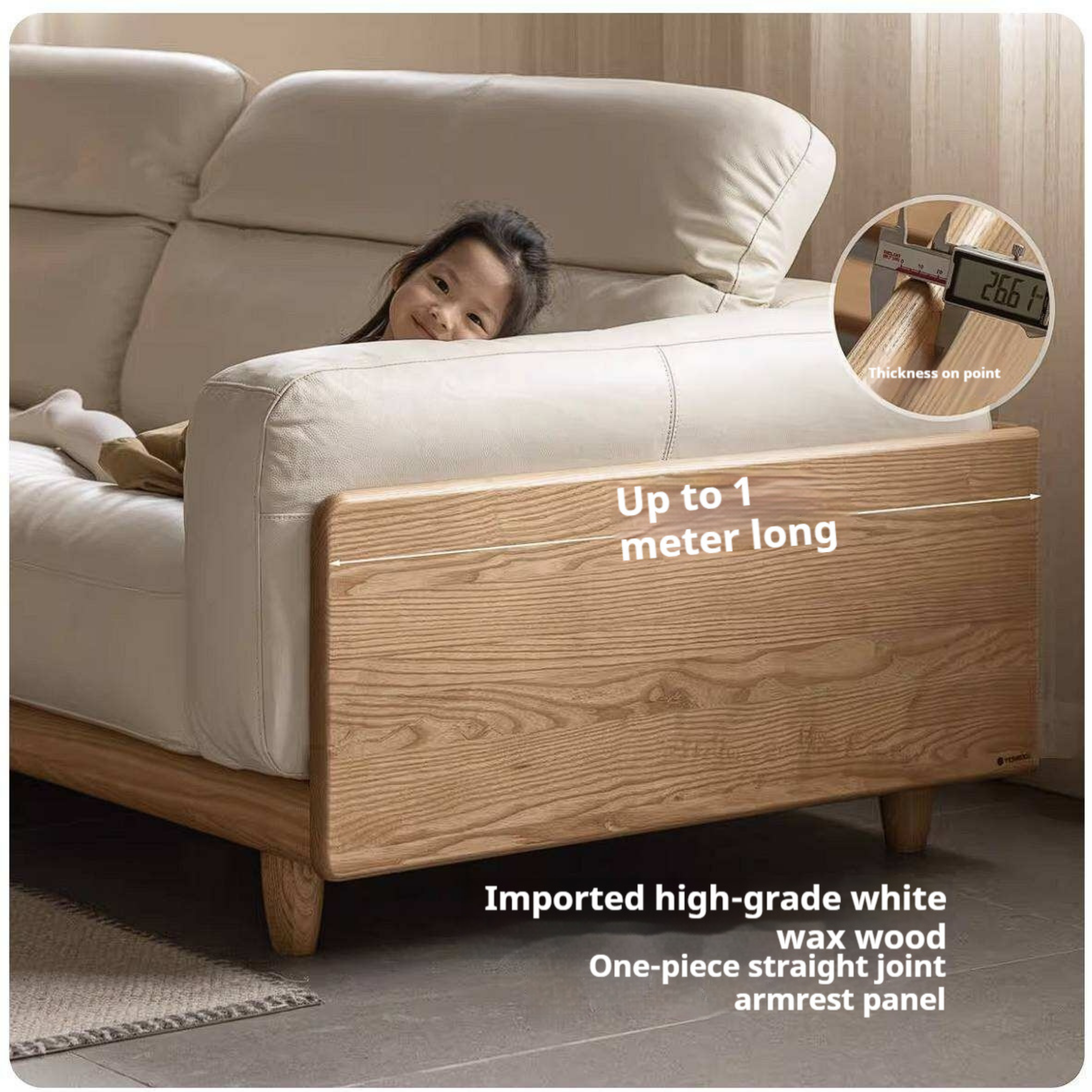 Ash Solid Wood Genuine leather Sofa with Solid Wood Frame and Adjustable Headrest