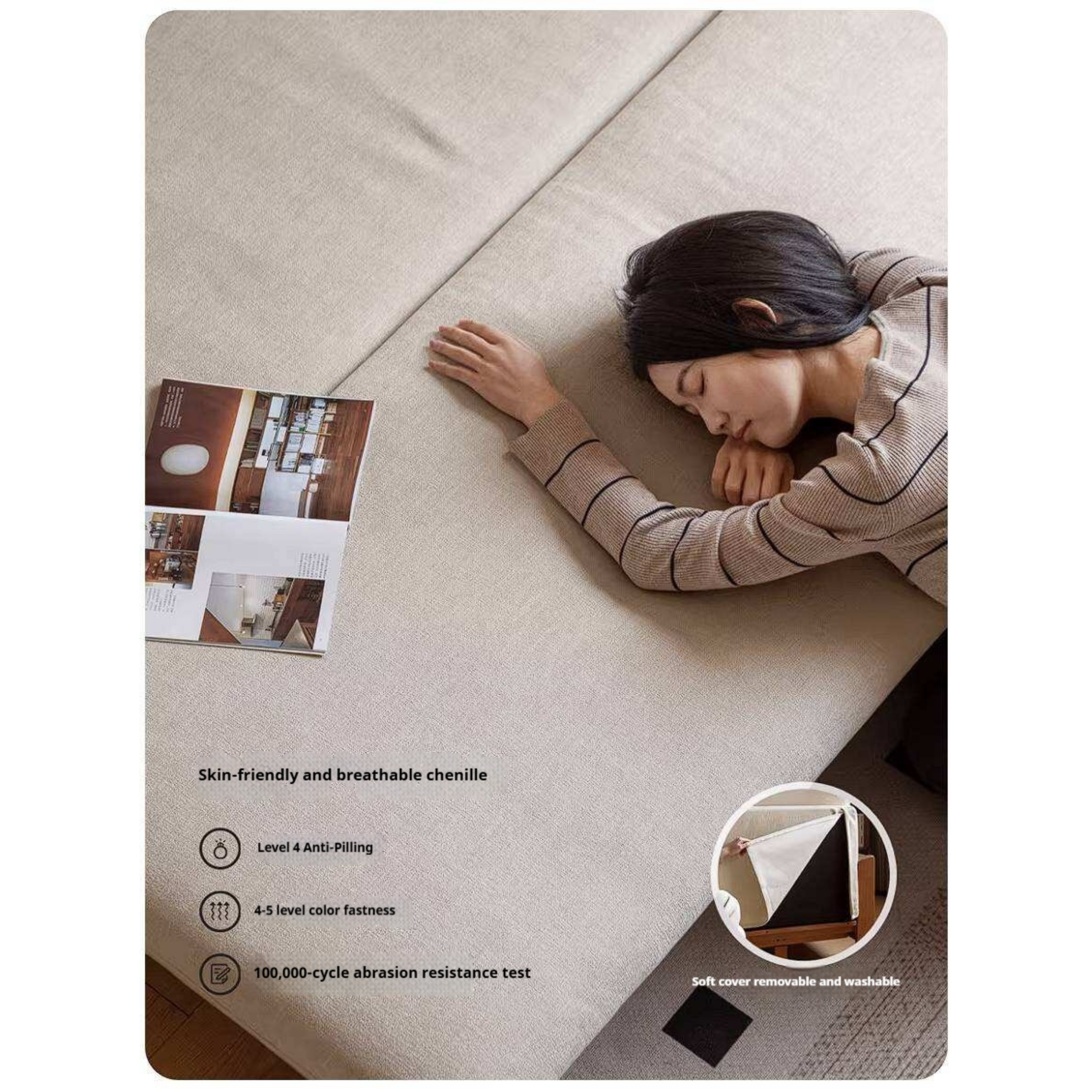 Solid Wood Vintage-Inspired Sofa Bed with Spacious Lounge Design