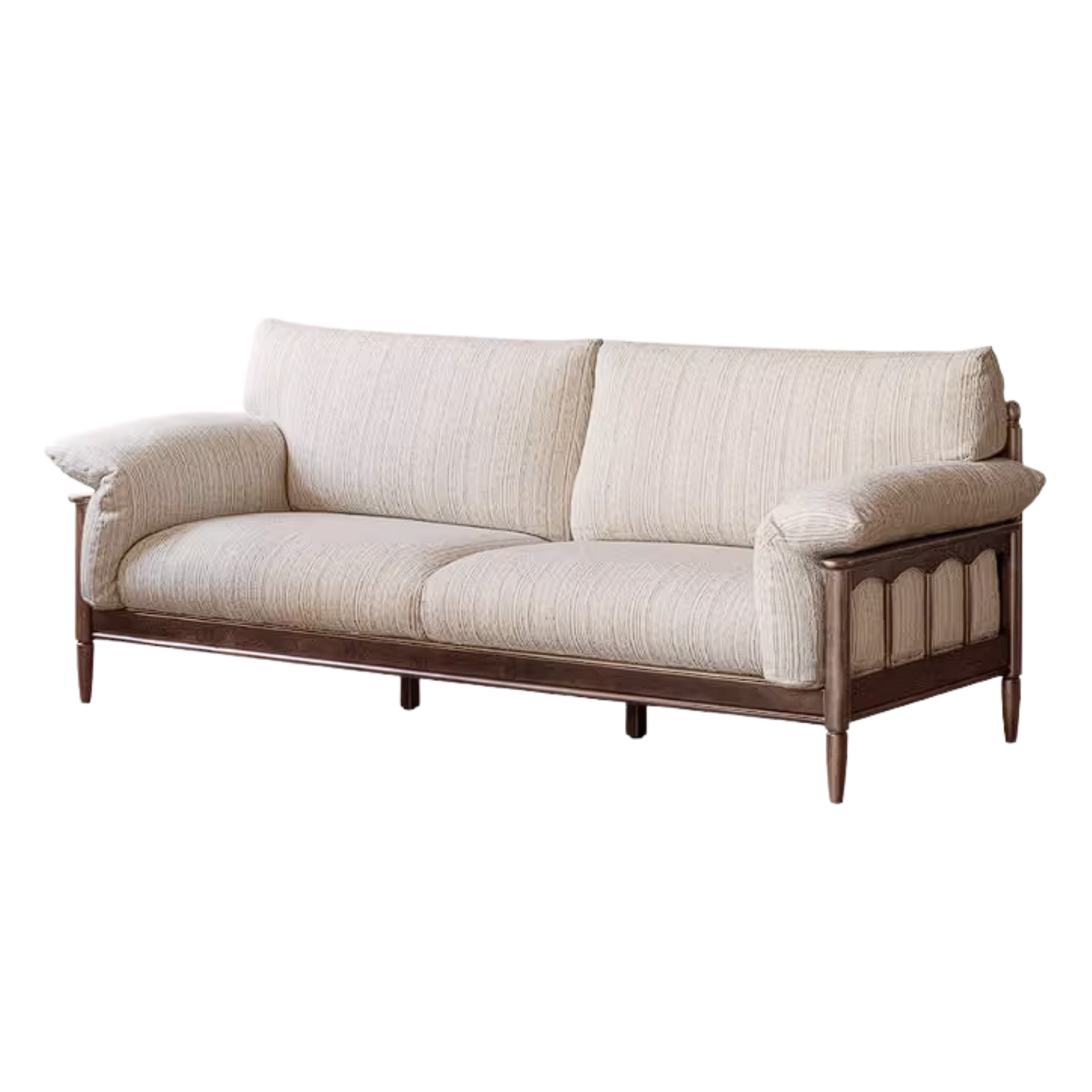 Poplar Solid Wood French Country Sofa with Spindle Arm Panels and High Back