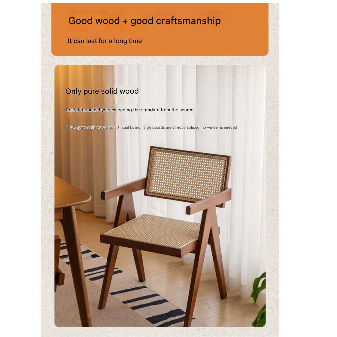 Beech Solid Wood Retro Rattan Dining Chair