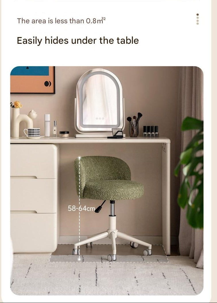 Eco-Leather, Imitation Sheepskin Adjustable Height Vanity Stool, Modern Minimalist Makeup Chair for Bedroom