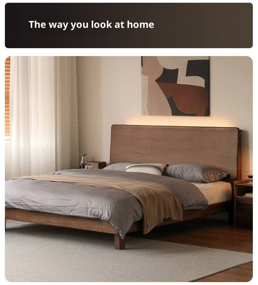 Black Walnut, Sandalwood,Oak Bed with High Headboard