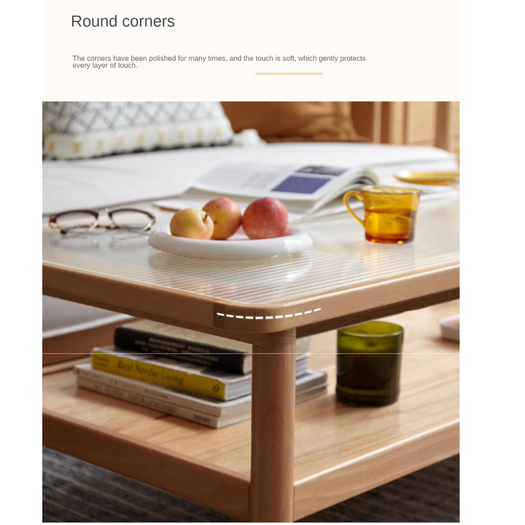 Beech Solid Wood Glass Coffee Table Nordic