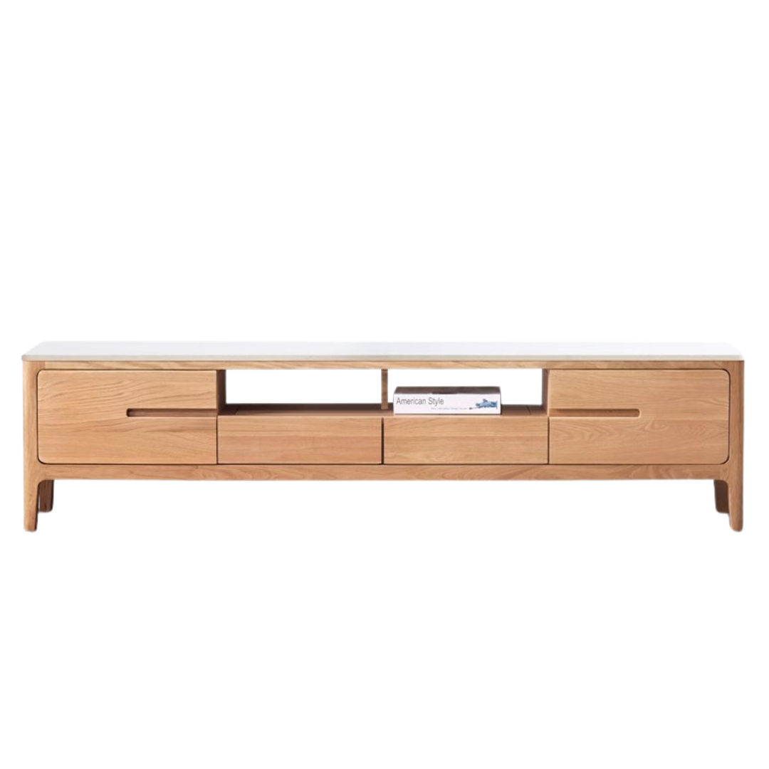 Solid Rubberwood, Oak Solid Wood TV Stand Slate Top.