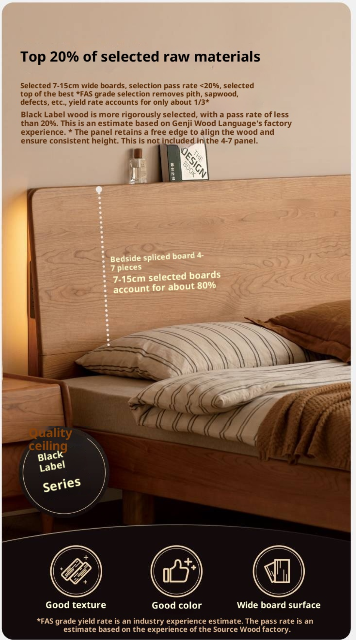 Cherry Solid Wood Suspended Bed with Light