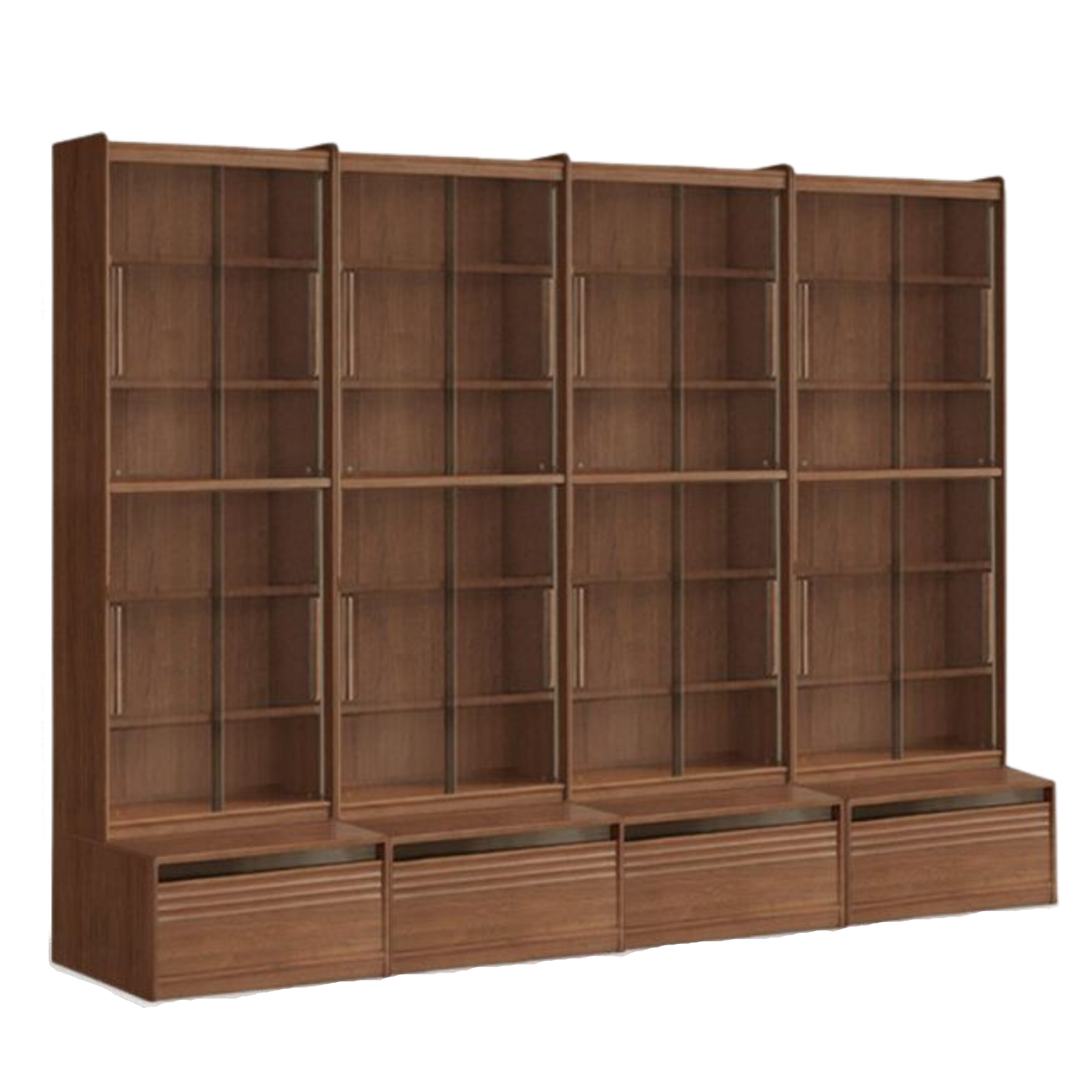Black Walnut Solid Wood Integrated Wall Bookcase with Floor Display