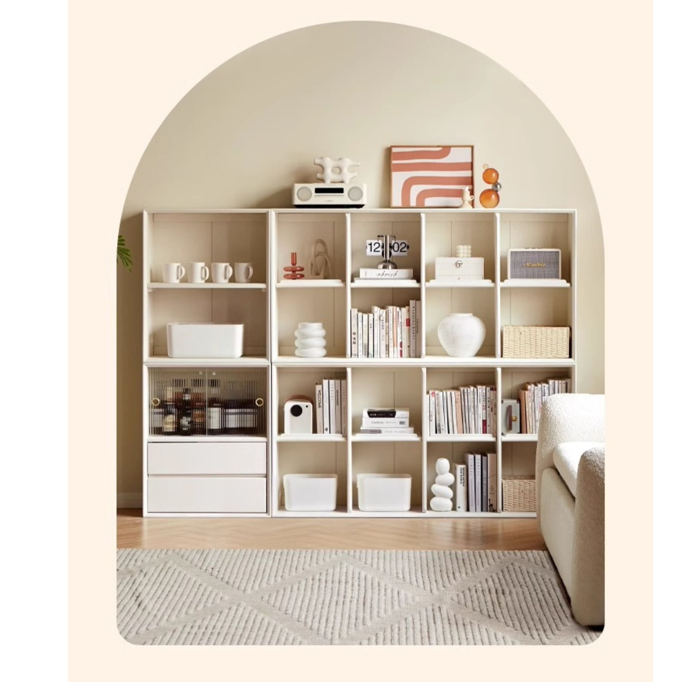 Rubber Solid Wood Cream Style Bookcase.