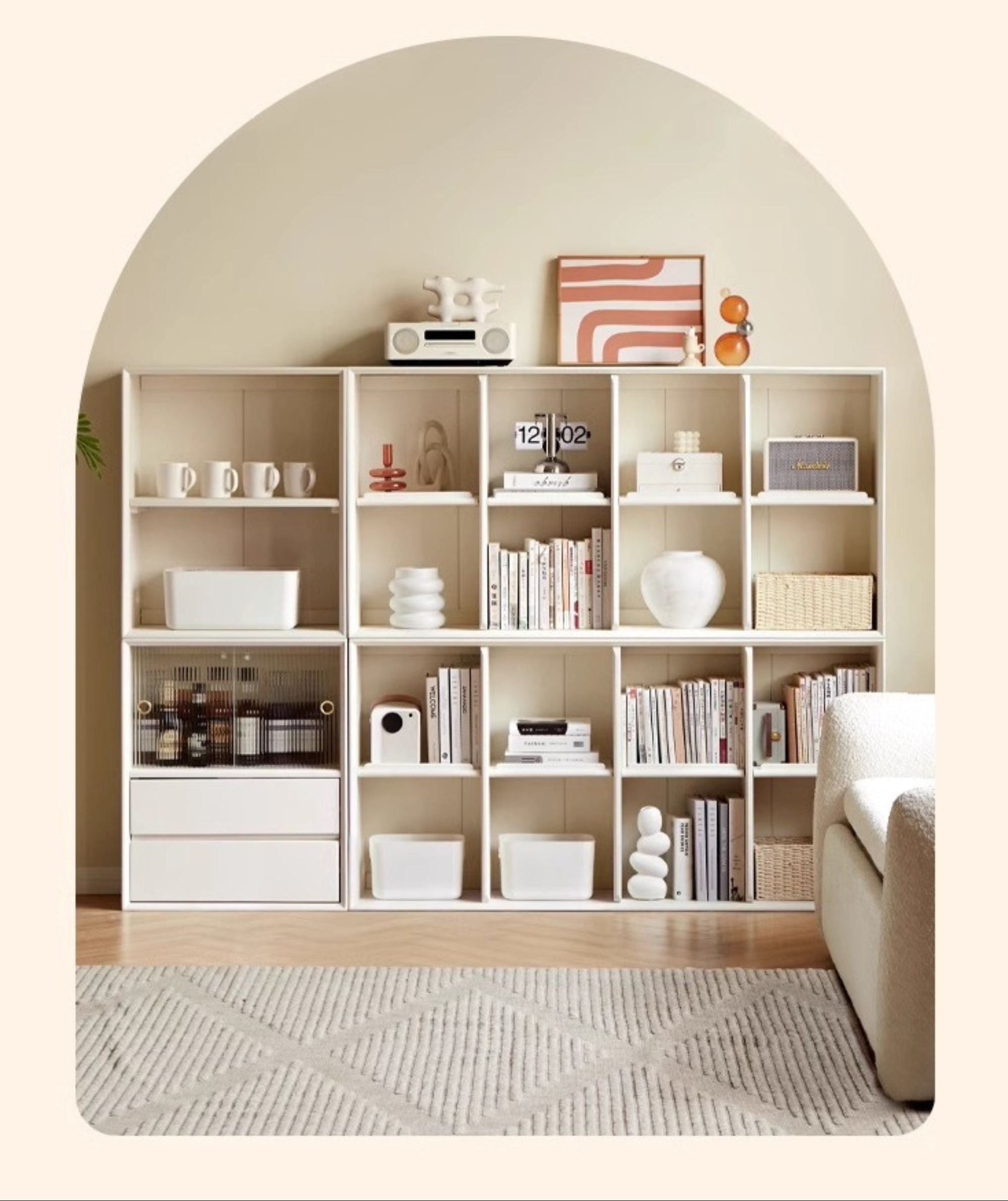 Solid Rubberwood Cream Style Bookcase.