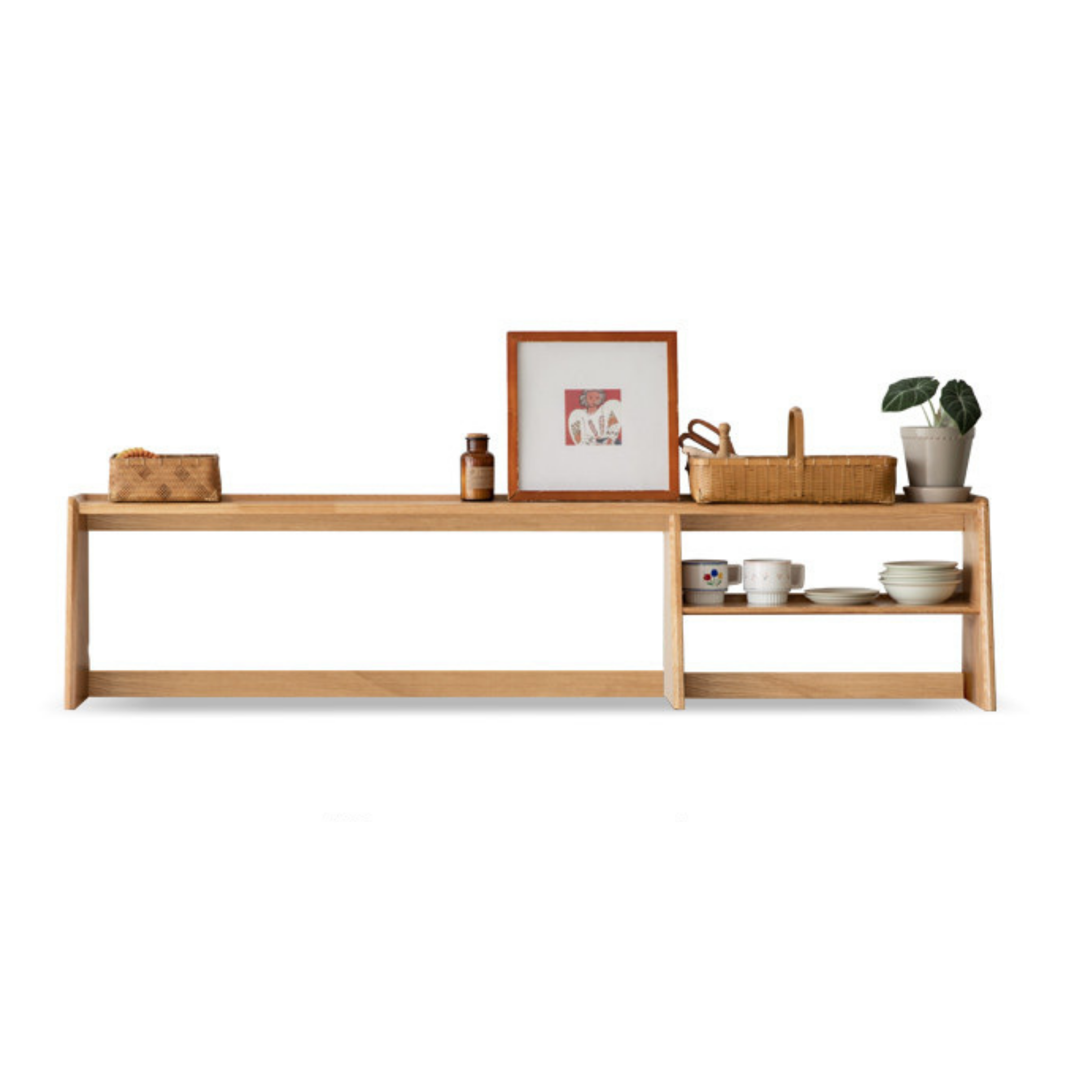 Oak Solid Wood, Solid Rubberwood Sideboard Shelf, Kitchen Shelf