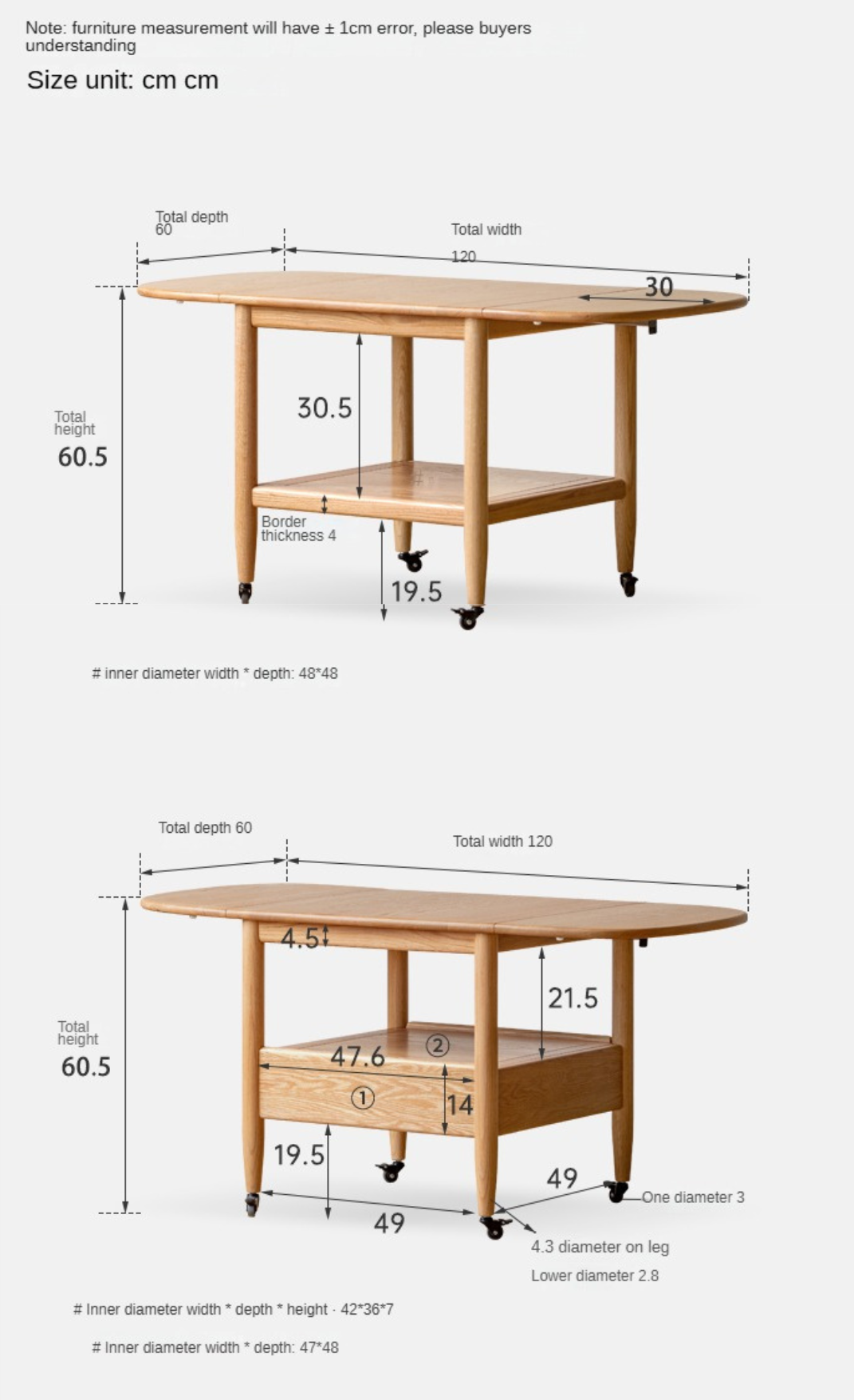 Oak, Beech Solid Wood Folding Mobile Coffee Table