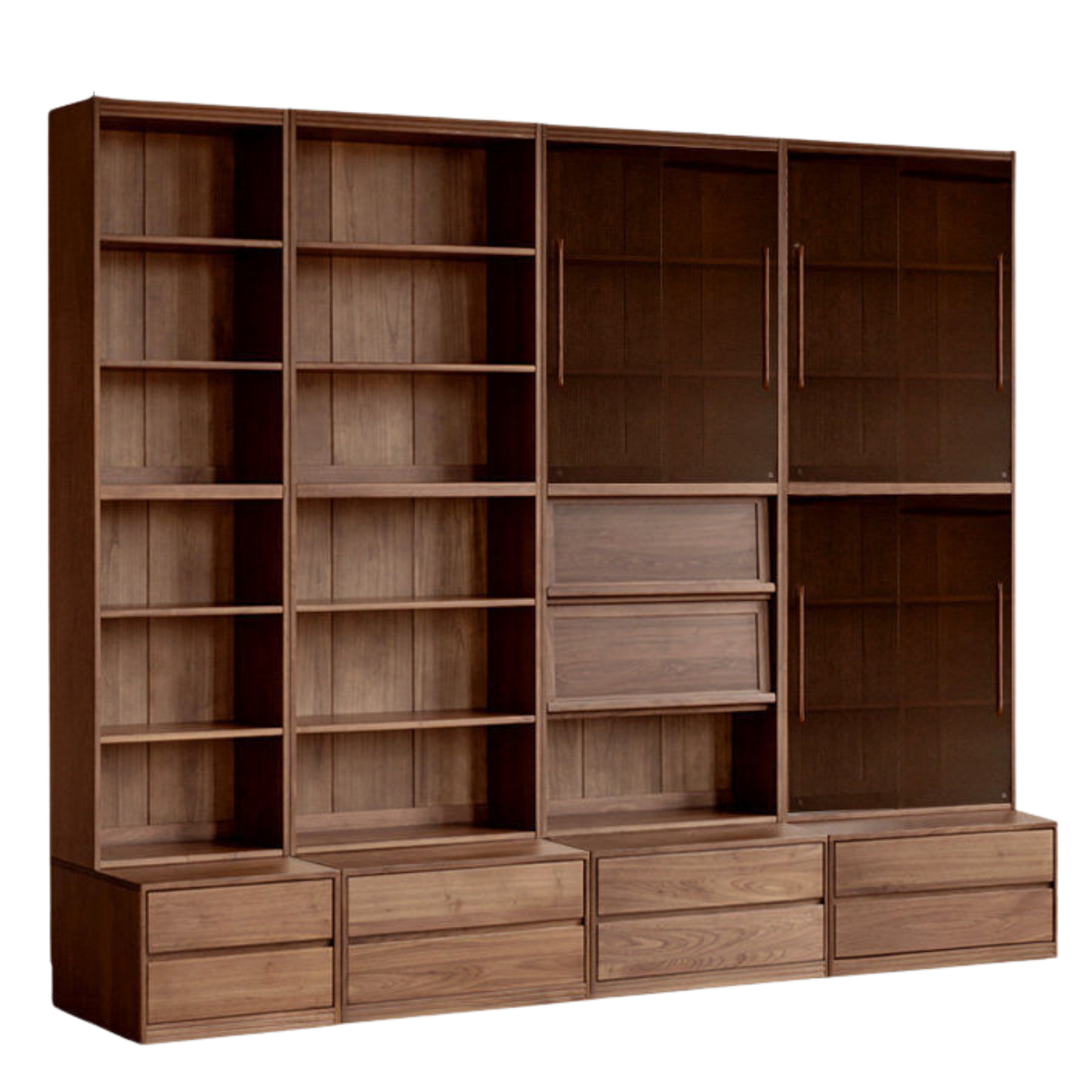 Solid Longan Hardwood, Ash Solid Wood Bookcase with Floor-to-Deck and Wall-Mounted Display Cabinet