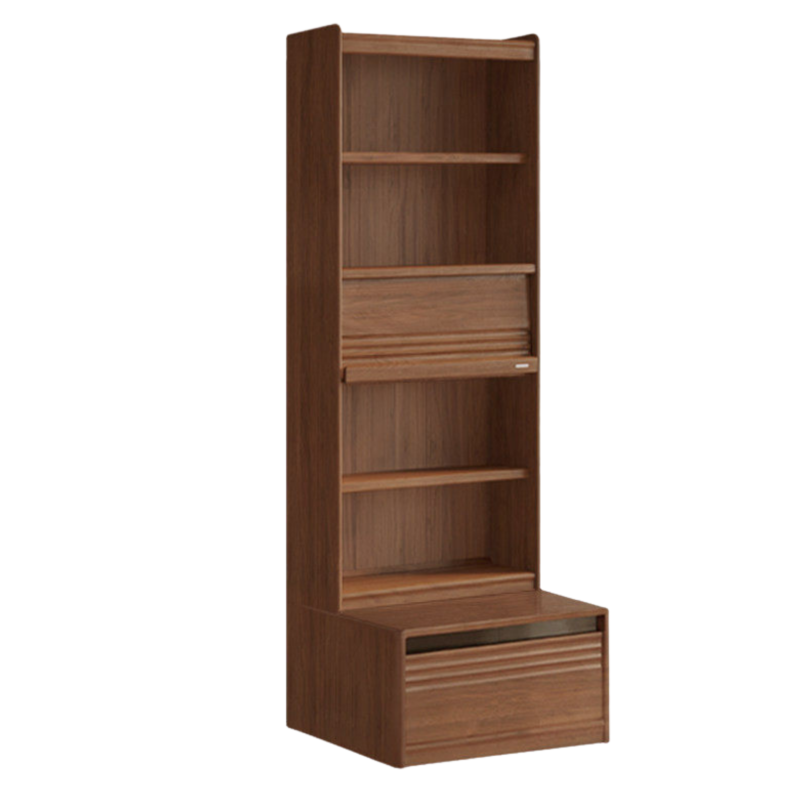 Black Walnut Solid Wood Integrated Wall Bookcase with Floor Display