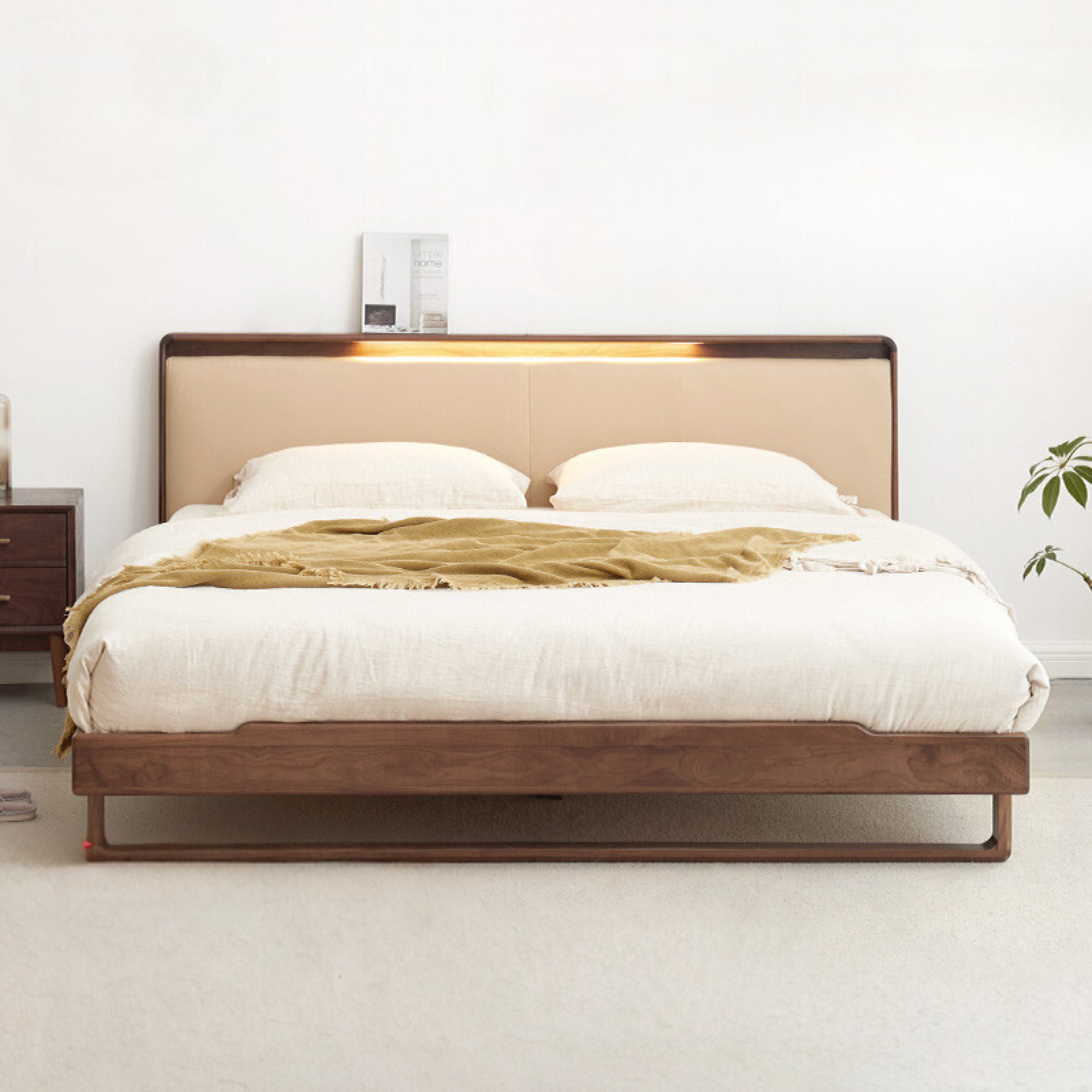 Ash solid wood leather soft bed