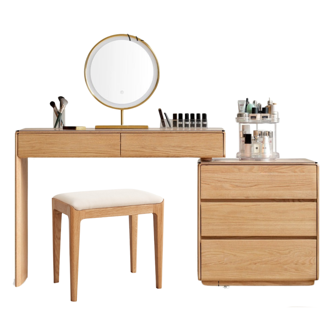 Oak, Ash Solid Wood Retractable Vanity Table Storage Cabinet.