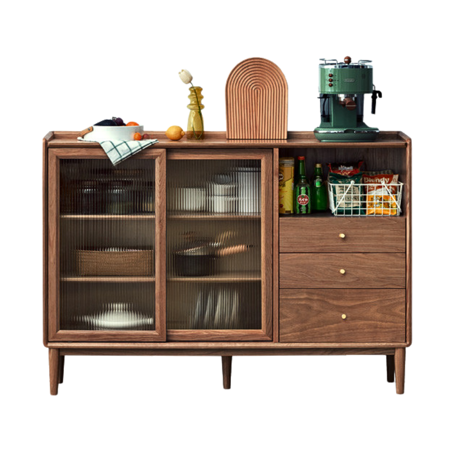 Oak, Ash, Black Walnut, Cherry, Beech Solid Wood, Solid RubberWood Ultra-thin Sideboard Sliding Door