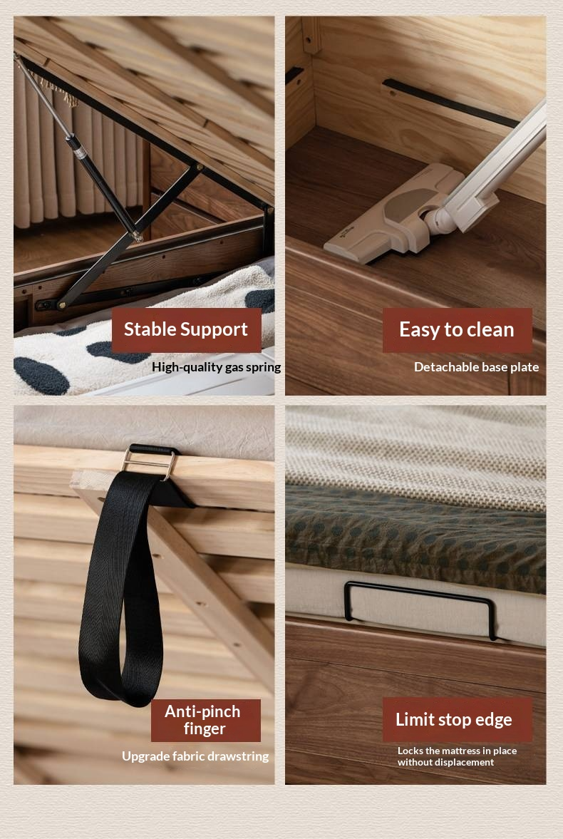 Black Walnut Solid Wood Box Bed — Italian Light Luxury Fully Openable Bed