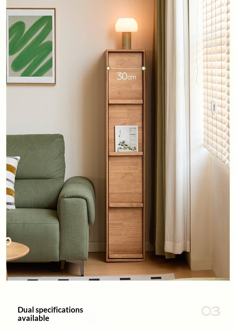 Solid Rubberwood Ultra-Narrow Bookcase with Flip-Down Front Panel