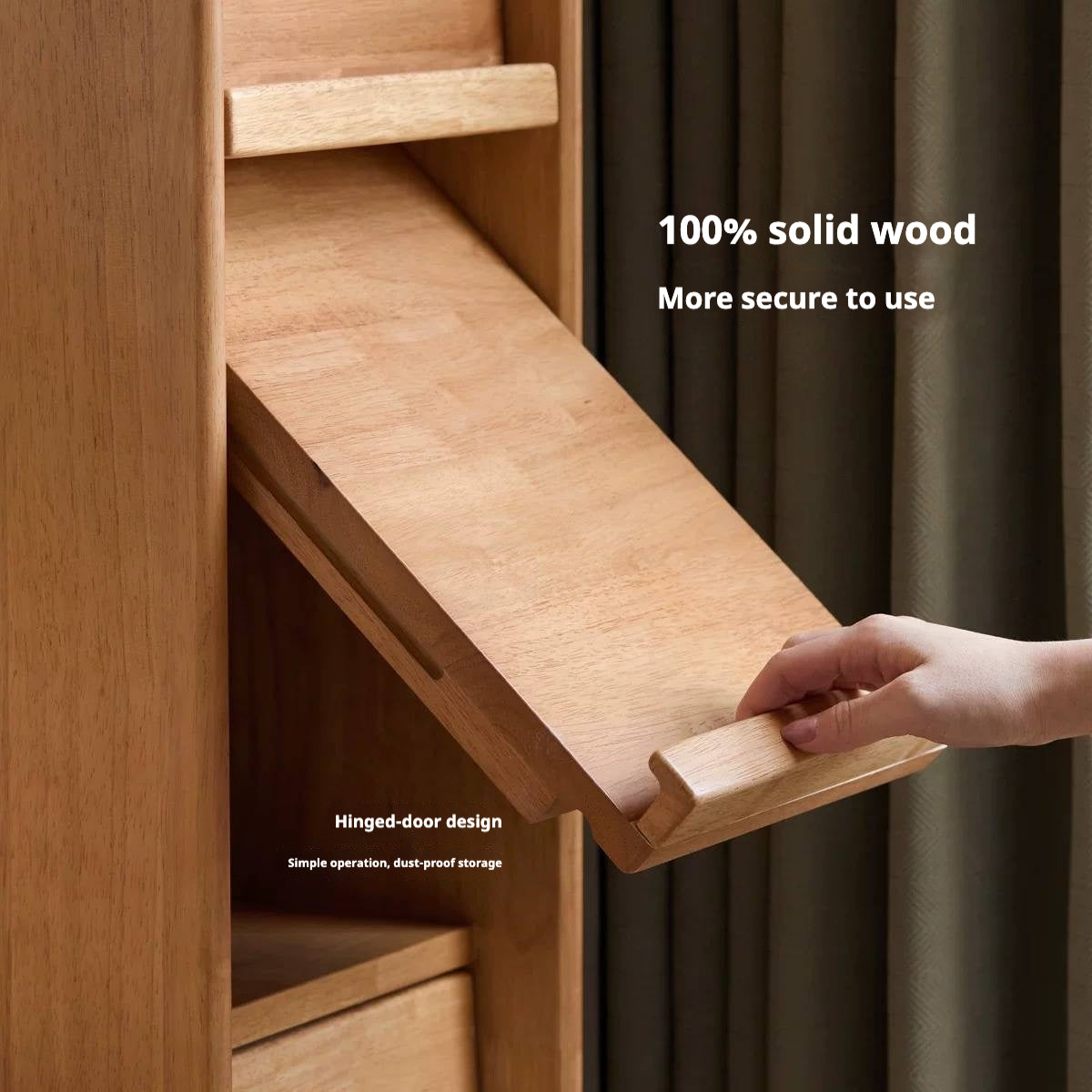 Solid Rubberwood Ultra-Narrow Bookcase with Flip-Down Front Panel