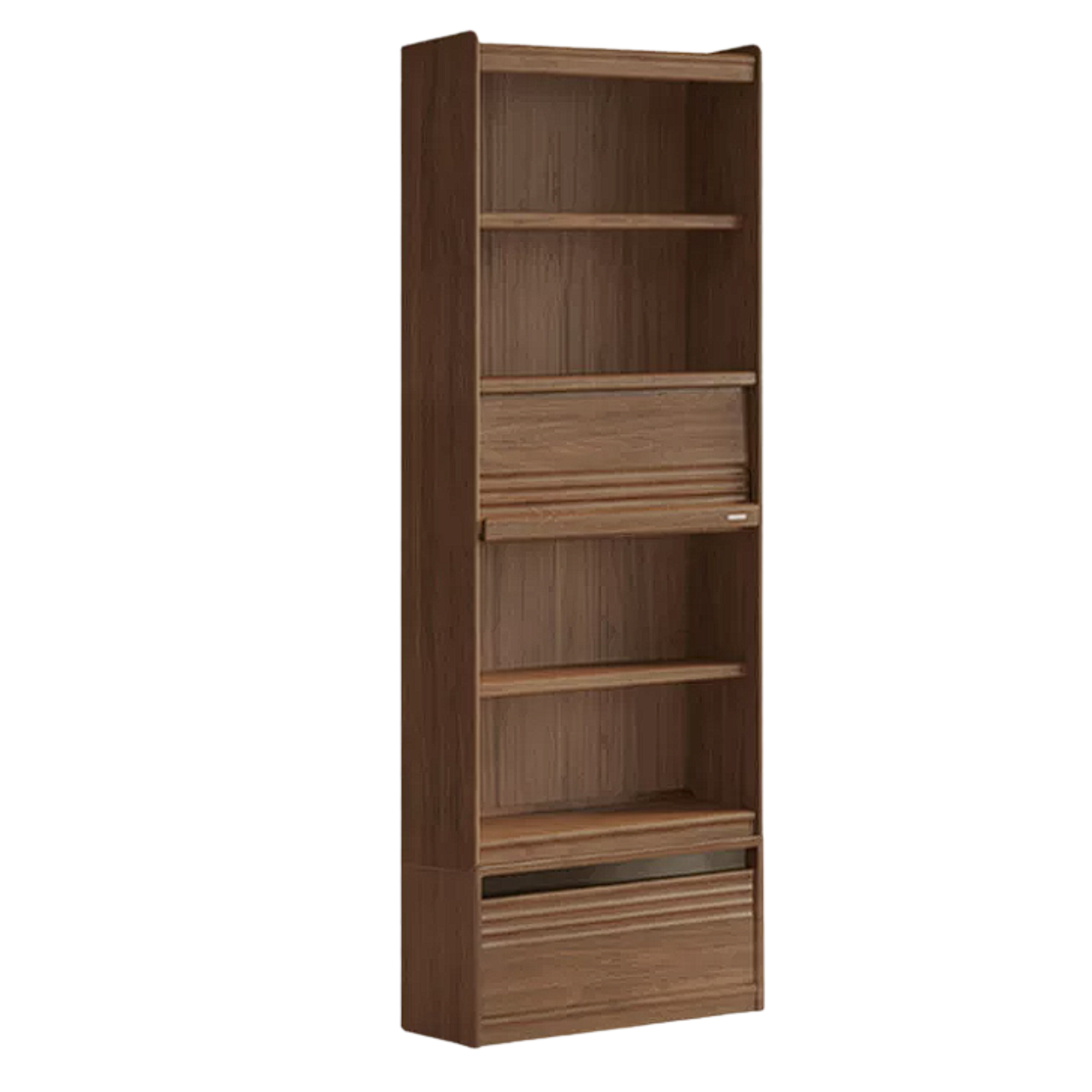 Black Walnut Solid Wood Combination Bookcase with Wall Storage and Floor Display