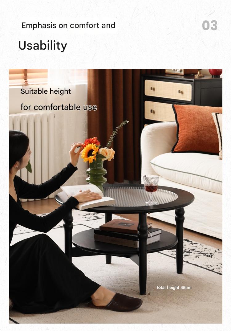 Rubber Solid Wood French Retro Glass Coffee Table.