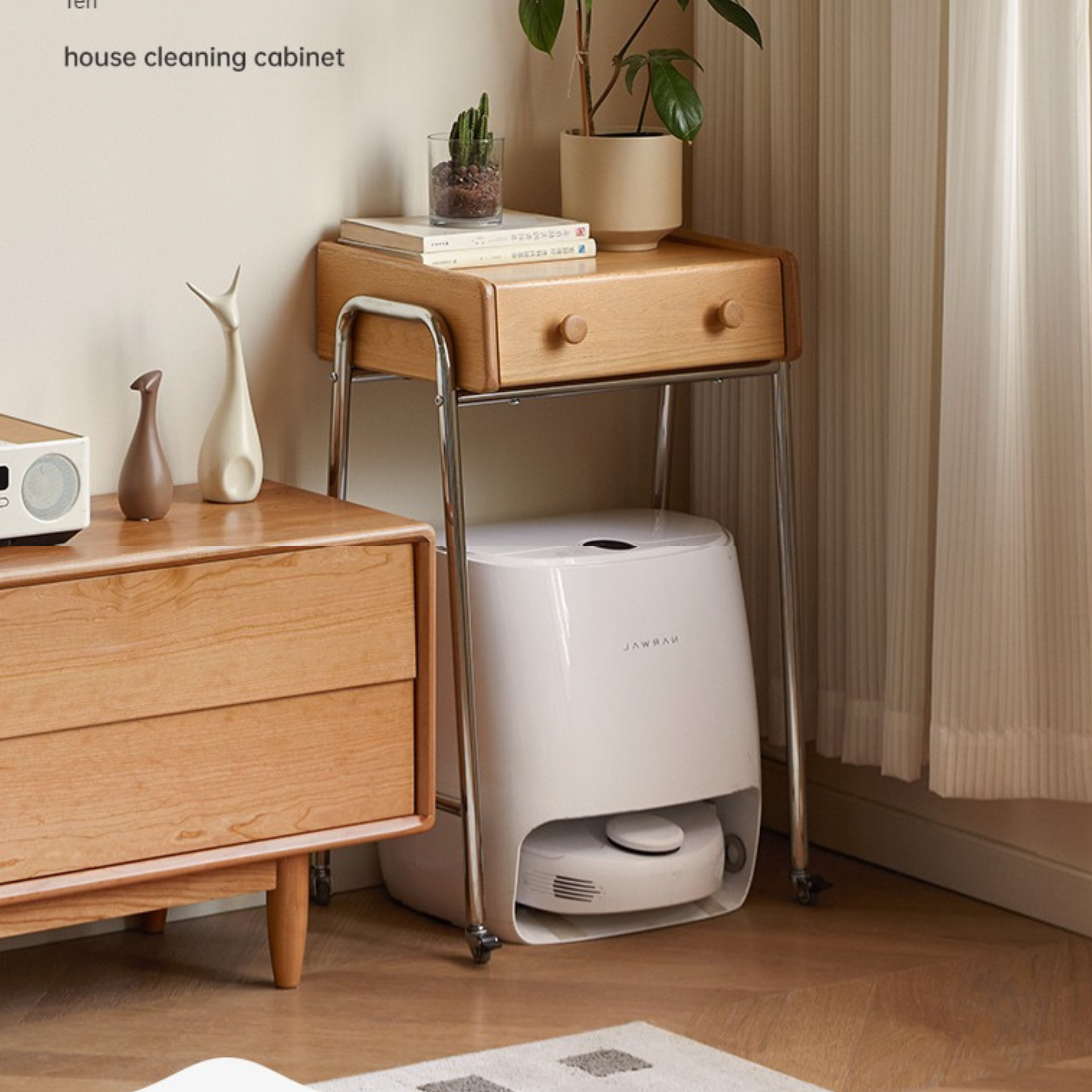 Oak Solid Wooden Edge Cabinet, Cute Robot Shape