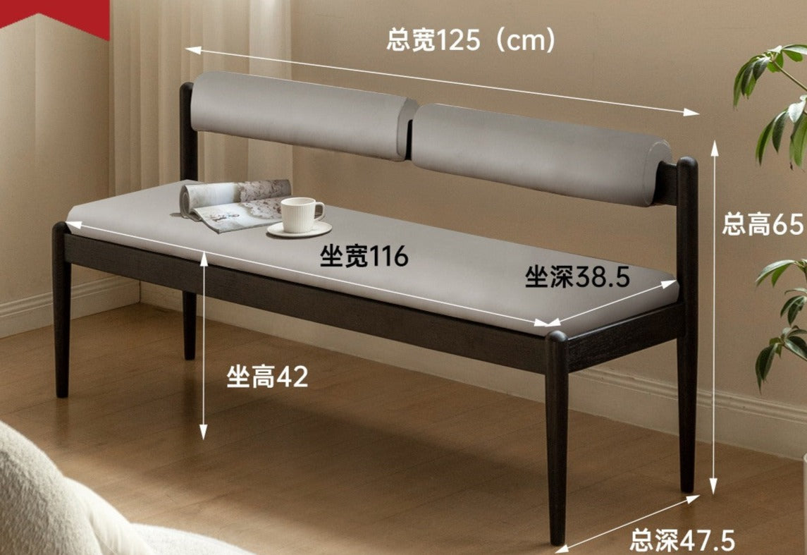 Oak Solid Wood Bench With Backrest