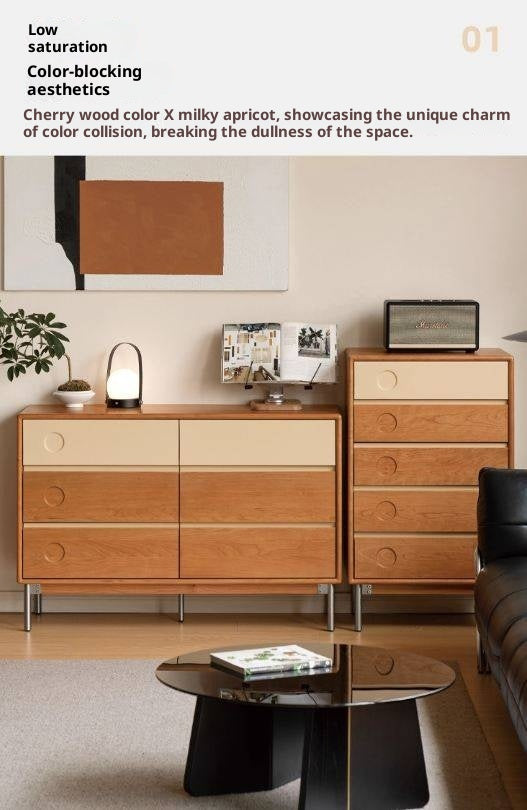 Cherry, Poplar Solid Wood Modern Minimalist Chest of Drawers