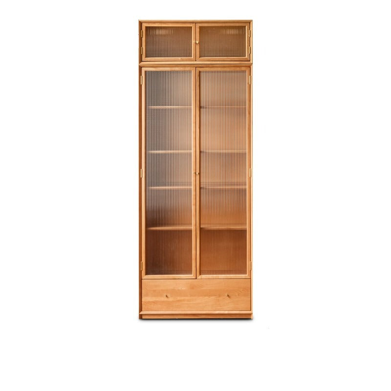 Cherry Wood Combination Bookcase Floor Shelf Glass Door Bookcase