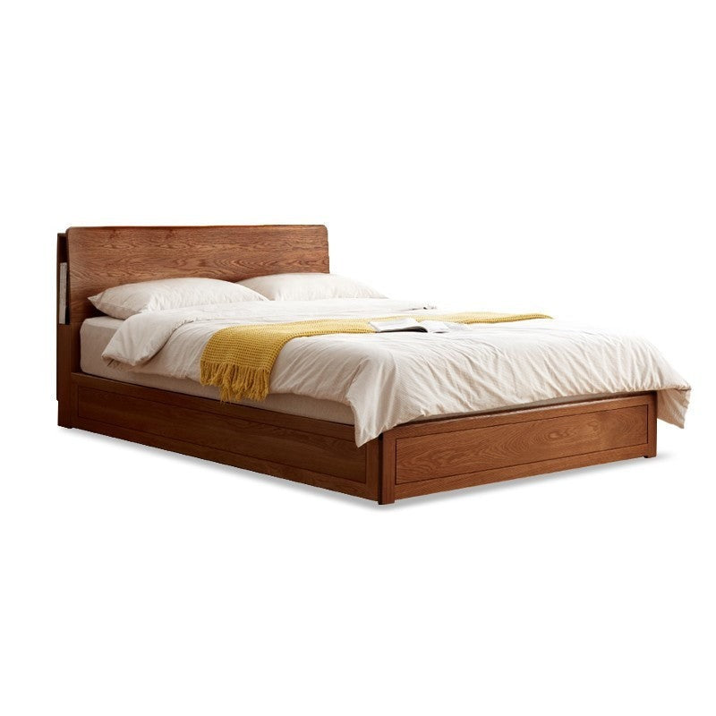 Oak, Rubberwood Solid Wood, Multifunctional Storage Box Bed