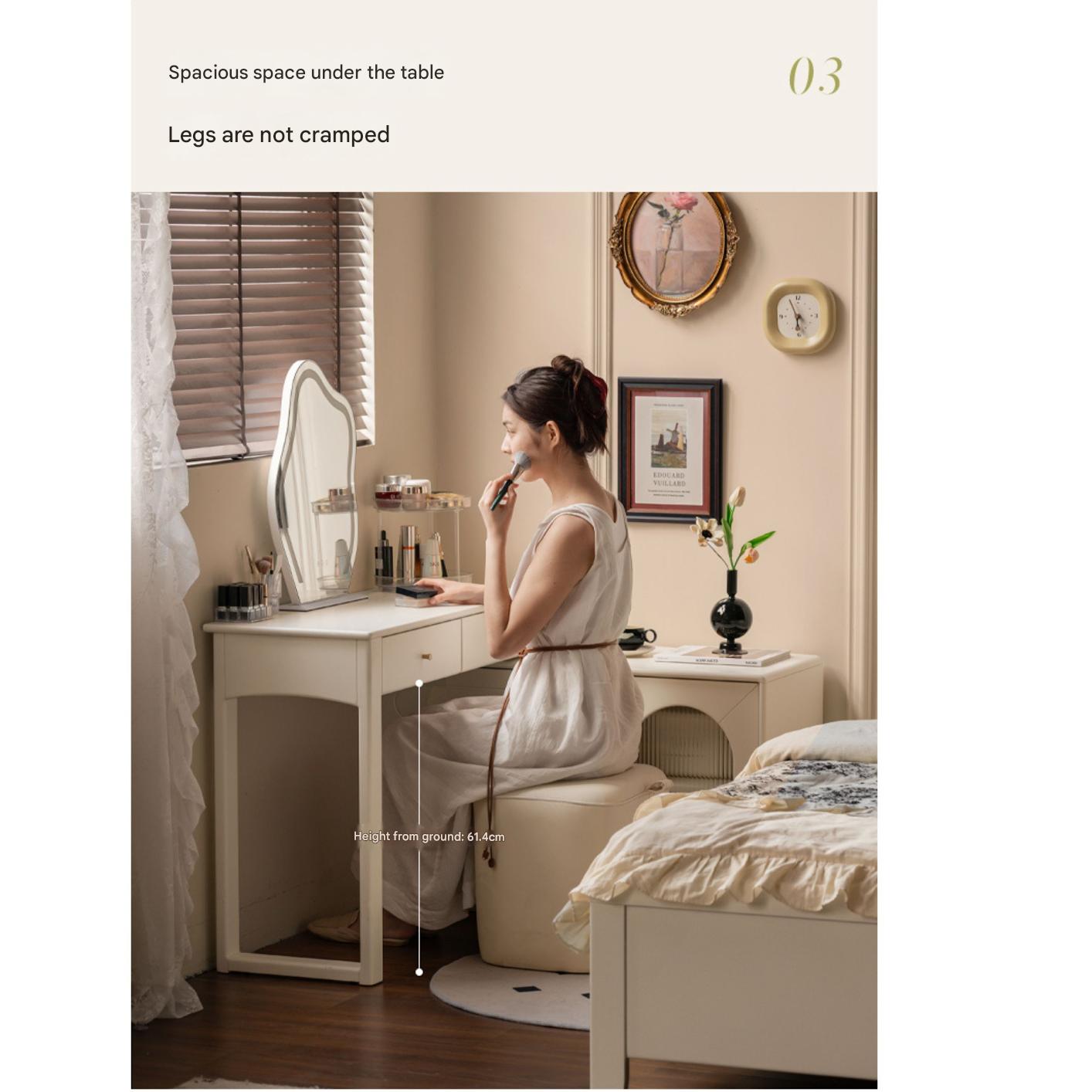 Solid Rubberwood White Cream Style Dressing Table.