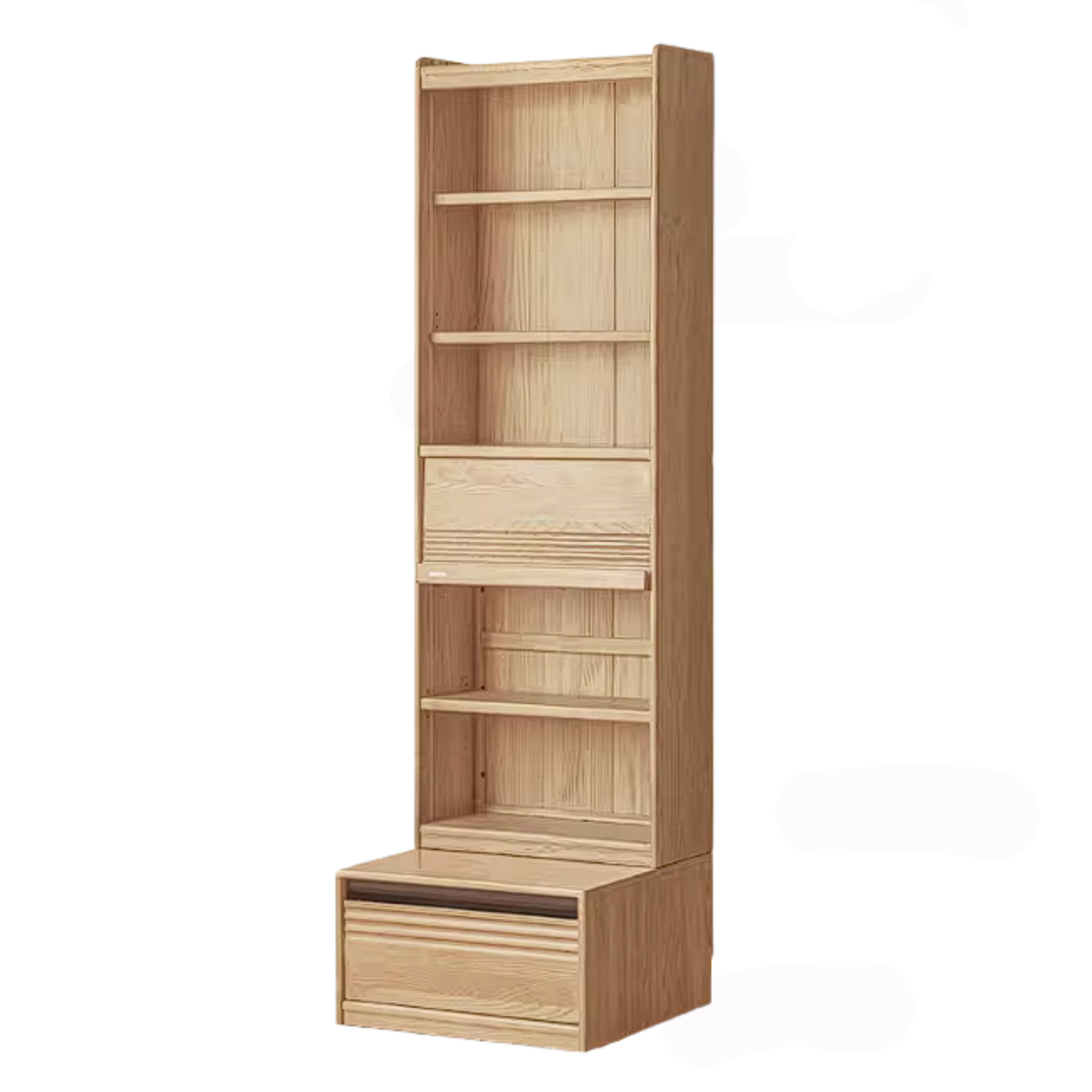 Ash Solid Wood Bookshelf with Wall Mounted Display Cabinet Design