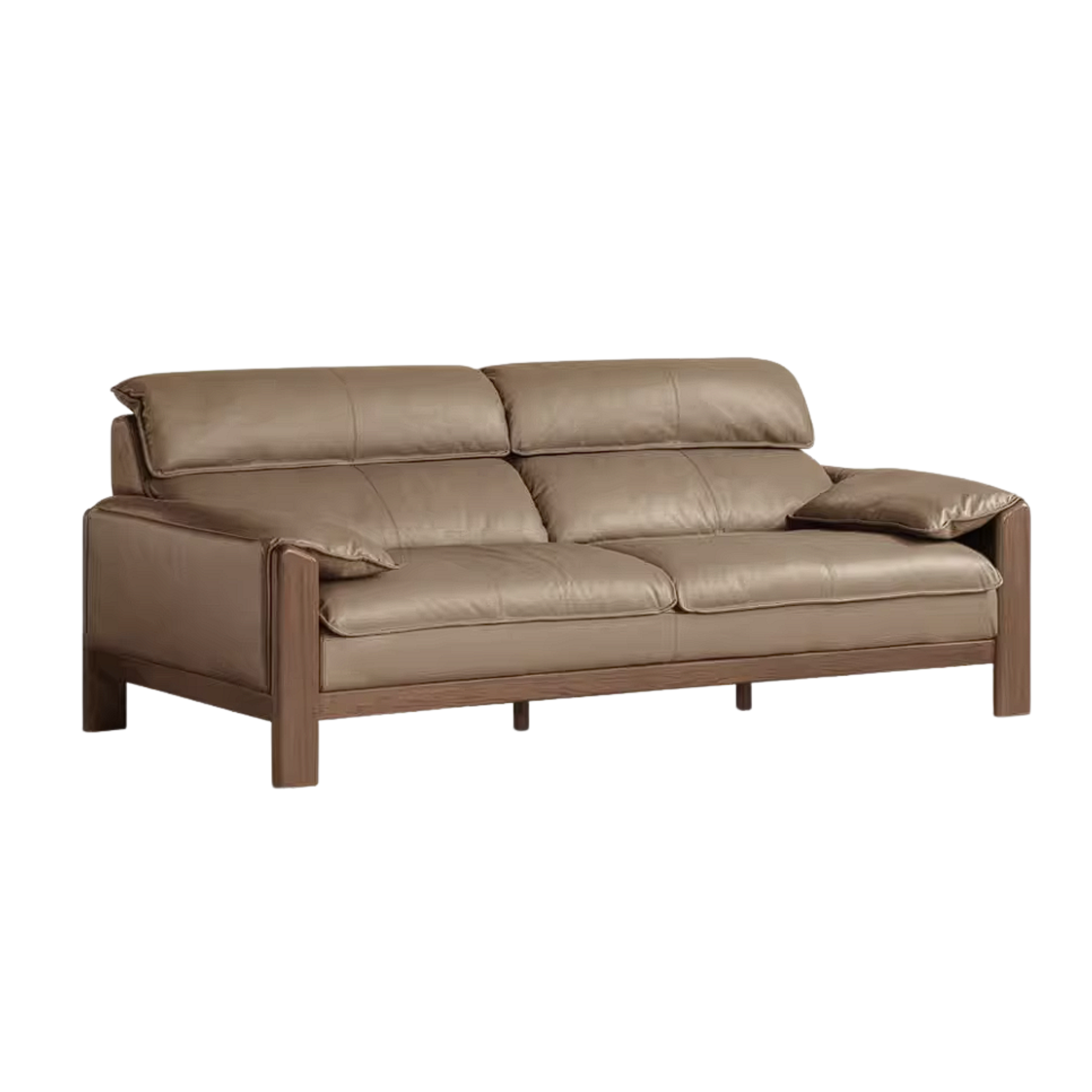 Oak Solid Wood, Sandalwood Sofa with Italian Light Luxury Leather Design