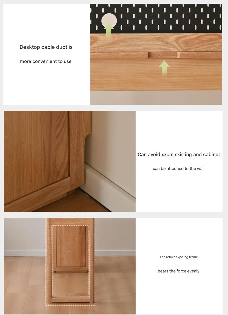 Oak Solid Wood Modern Computer Retractable Table