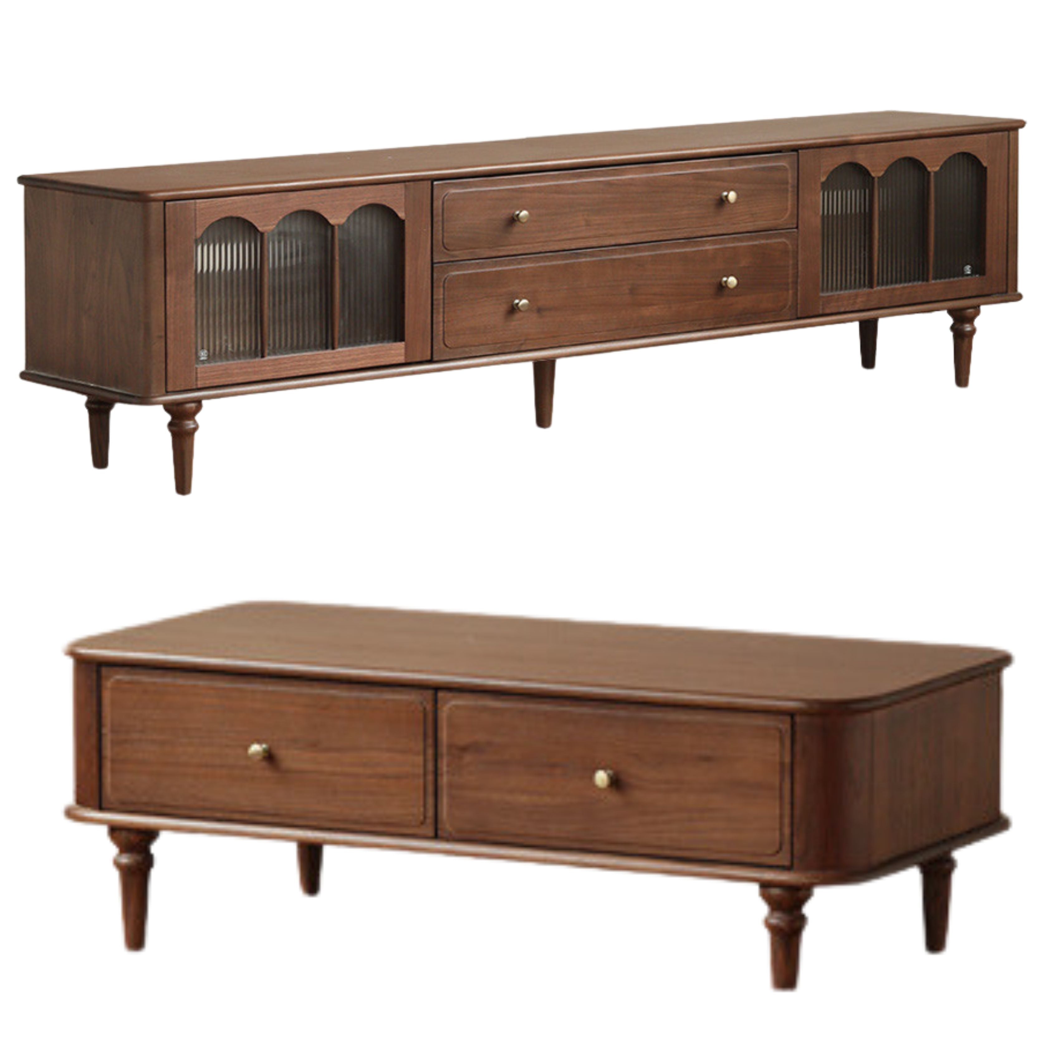 Black Walnut Solid Wood American Retro TV Cabinet.