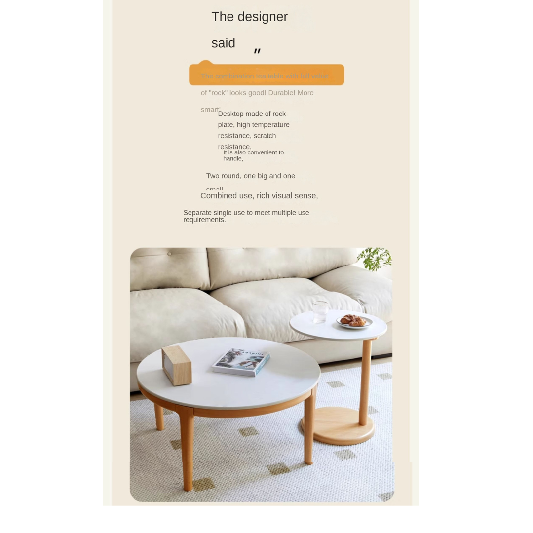Beech Solid Wood Coffee Table Slate Side Table Combination