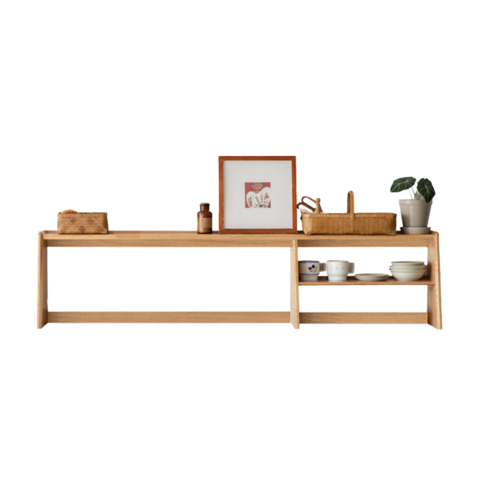 Oak Solid Wood, Solid Rubberwood Sideboard Shelf, Kitchen Shelf