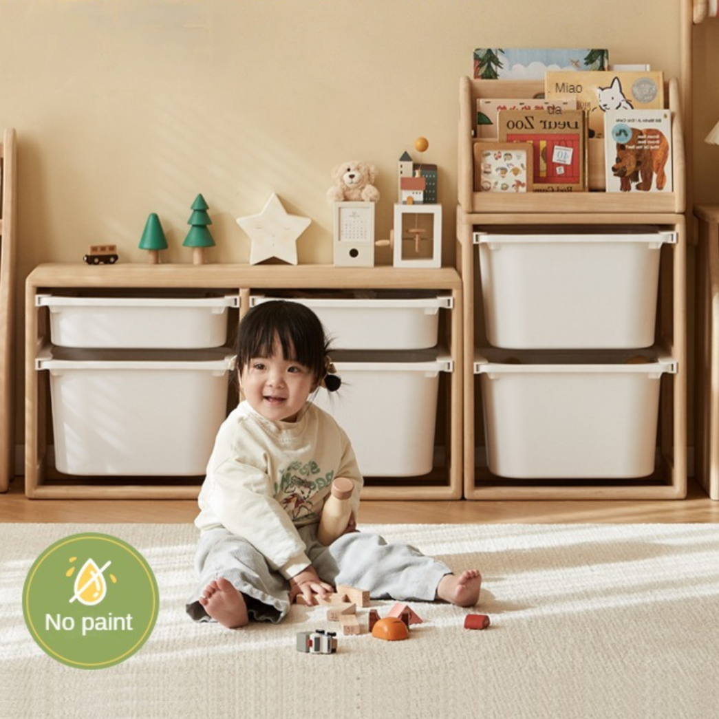 Poplar Solid Wood Children's Storage Rack Montessori Toy Storage