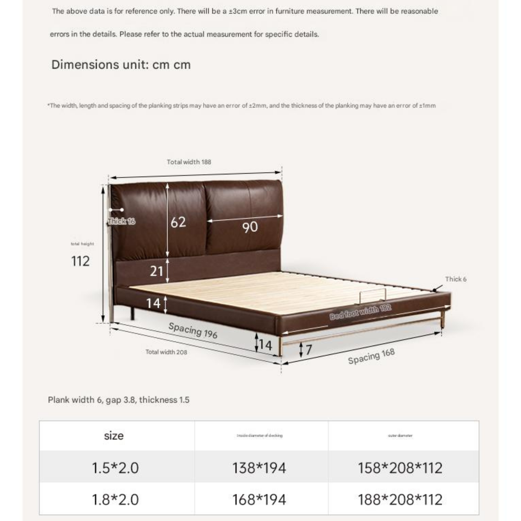 Genuine Leather Italian Light Luxury Brown Double Bed