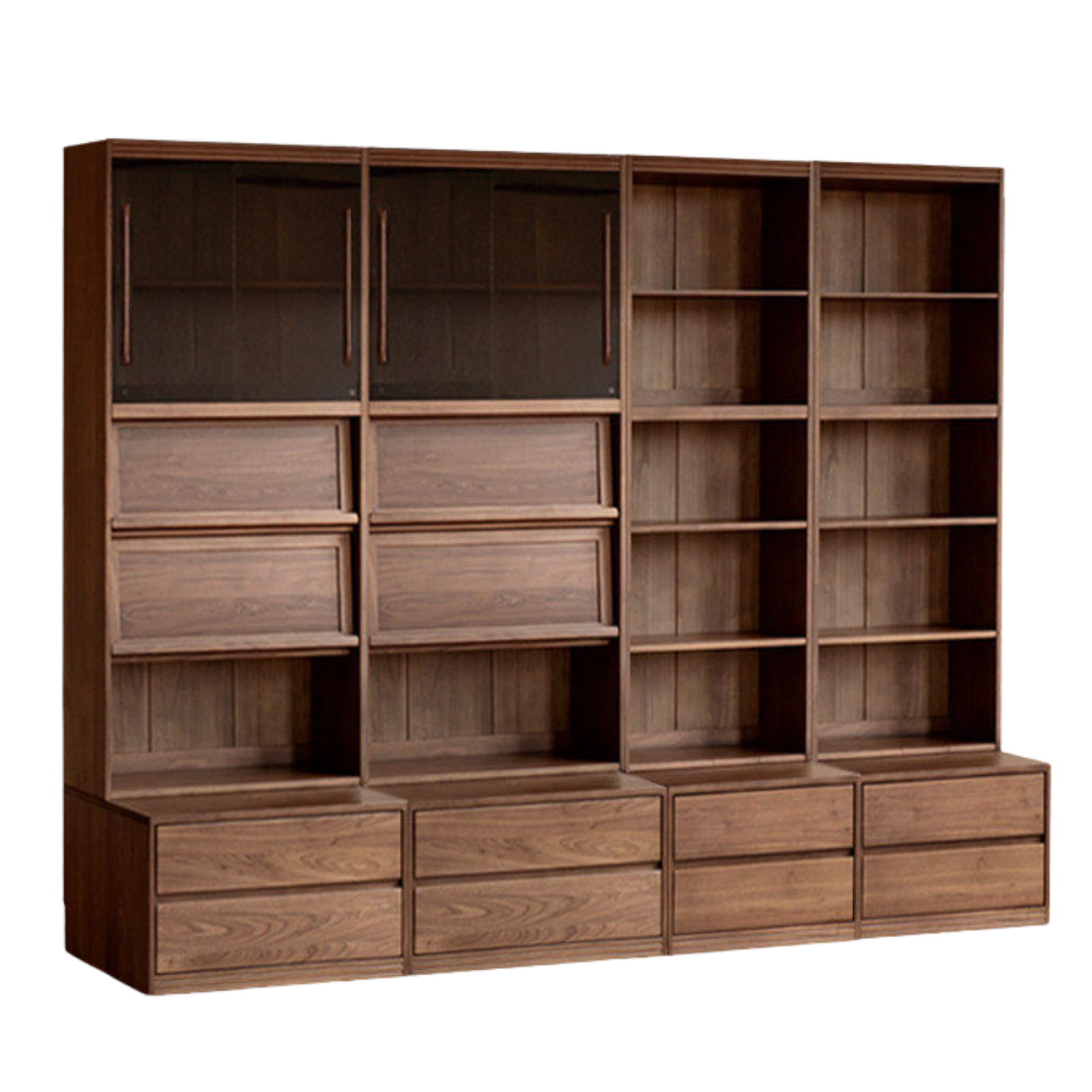 Black Walnut, Sandalwood Solid Wood Light Luxury Combined Bookshelf With Seat
