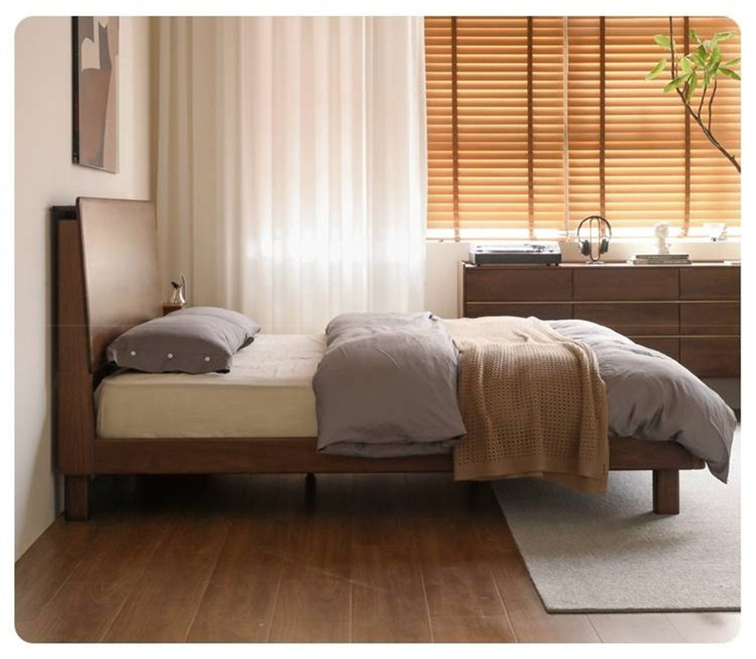 Black Walnut, Teak Solid Wood Bed with High Headboard